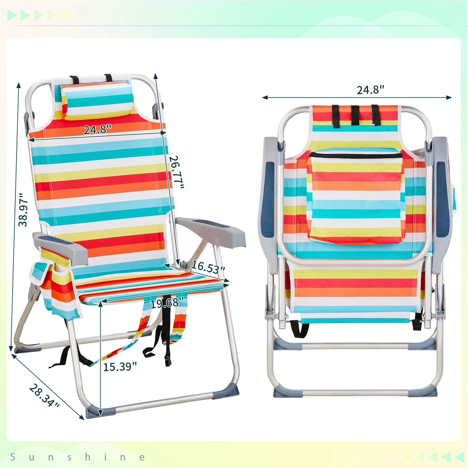 63*70*99cm Heightened Oxford Cloth Silver White Aluminum Tube Bearing 100kg Beach Chair Rainbow Stripes view 14