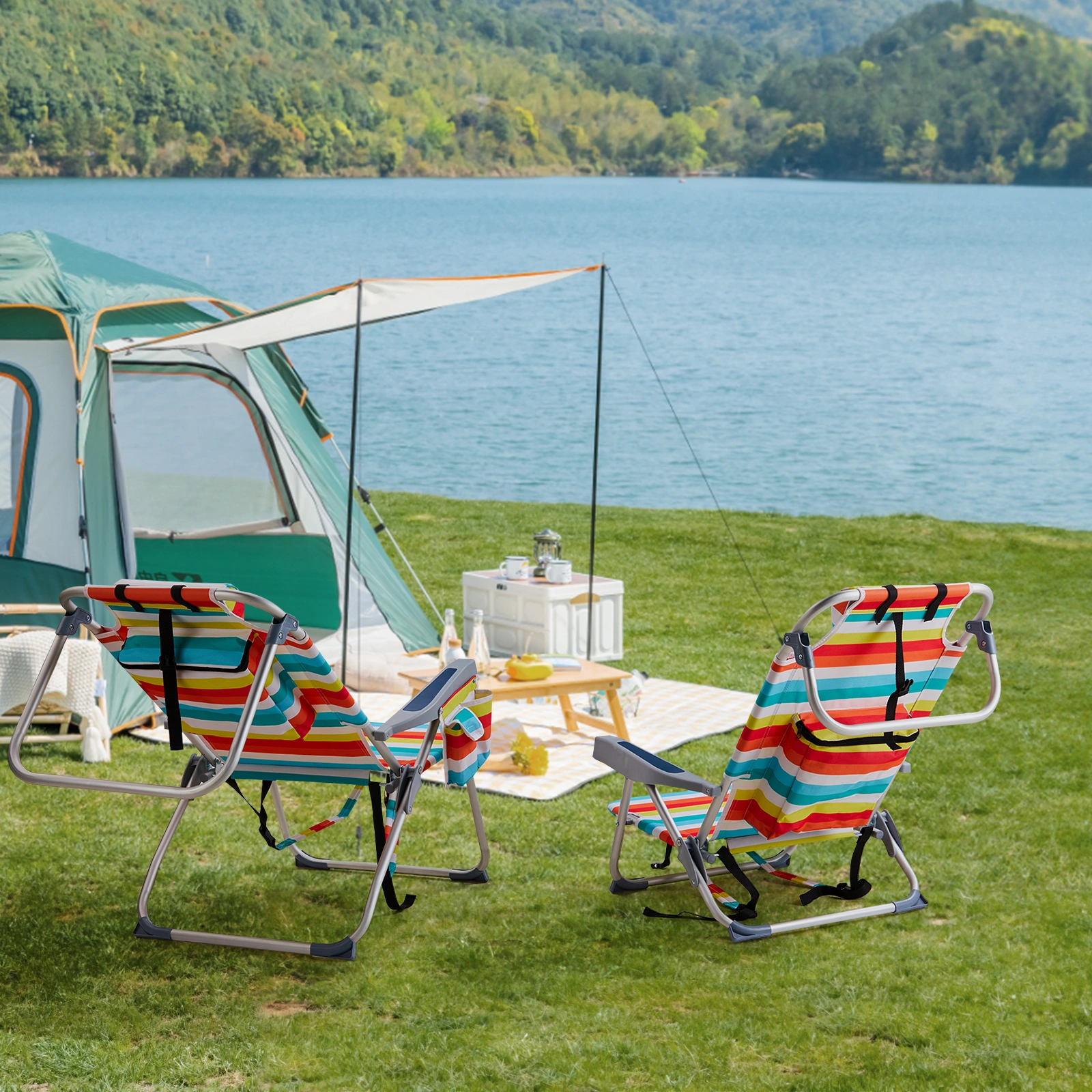 63*70*99cm Heightened Oxford Cloth Silver White Aluminum Tube Bearing 100kg Beach Chair Rainbow Stripes view 18