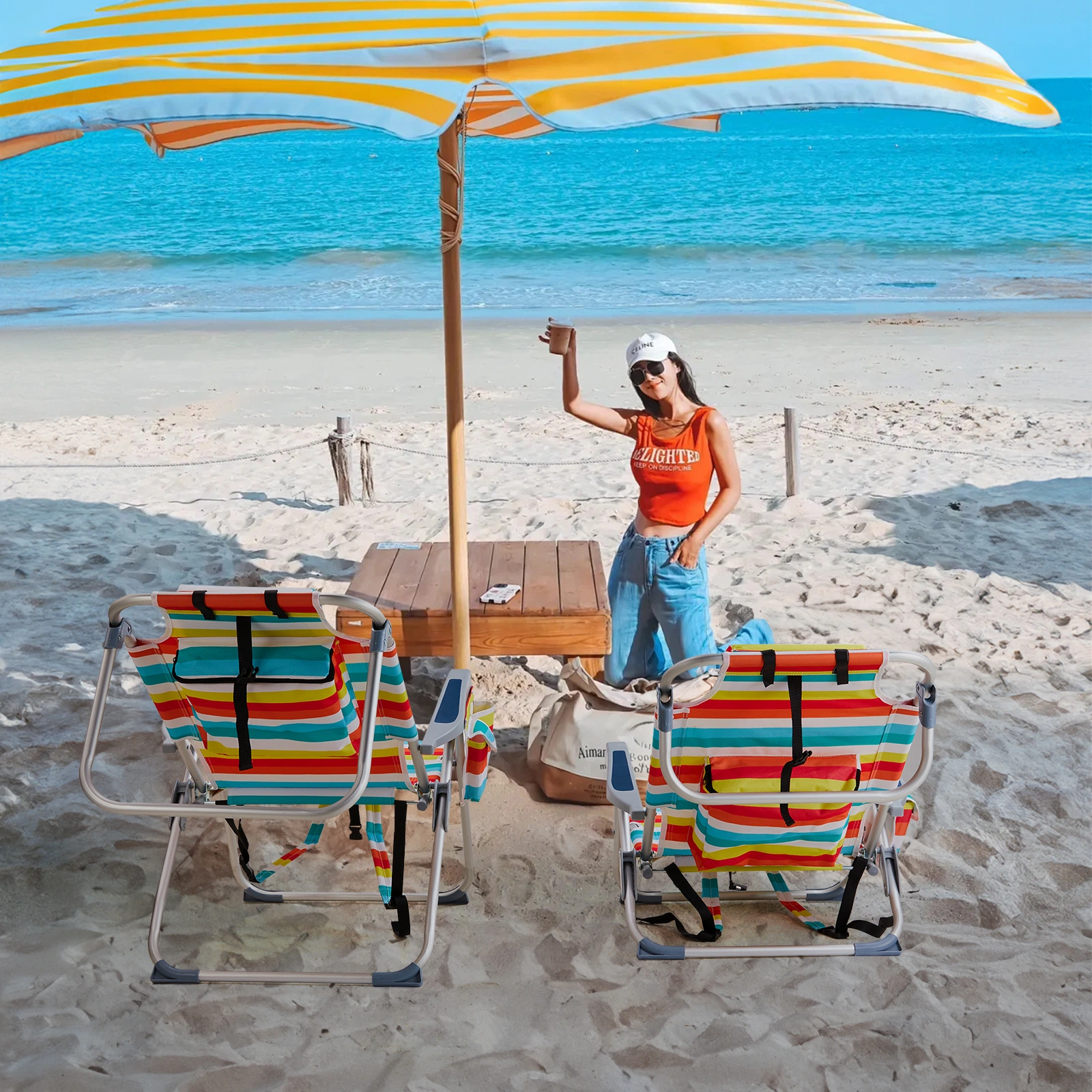 63*70*99cm Heightened Oxford Cloth Silver White Aluminum Tube Bearing 100kg Beach Chair Rainbow Stripes view 19