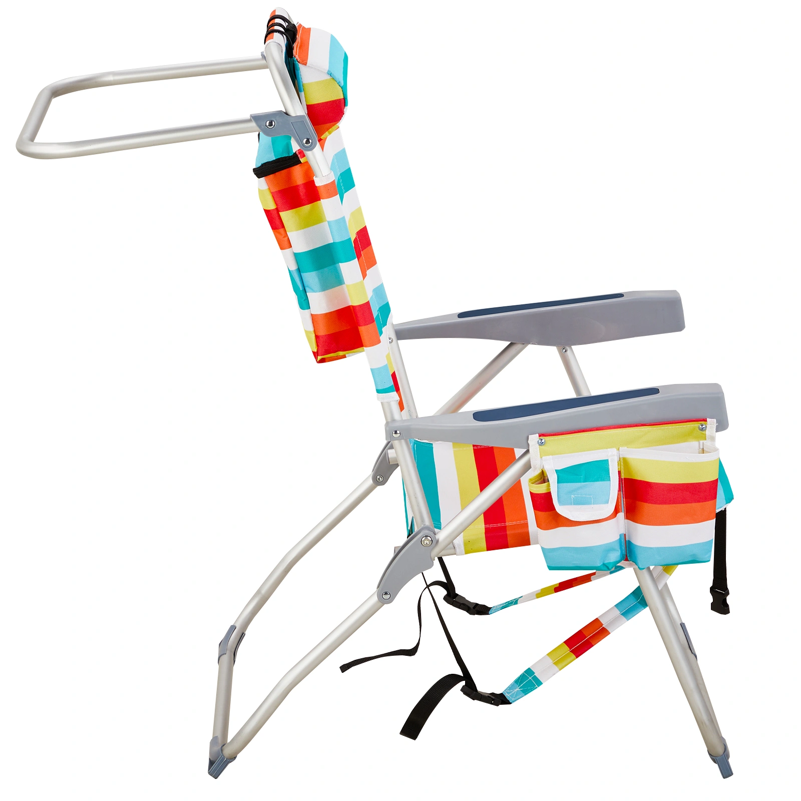 63*70*99cm Heightened Oxford Cloth Silver White Aluminum Tube Bearing 100kg Beach Chair Rainbow Stripes view 3