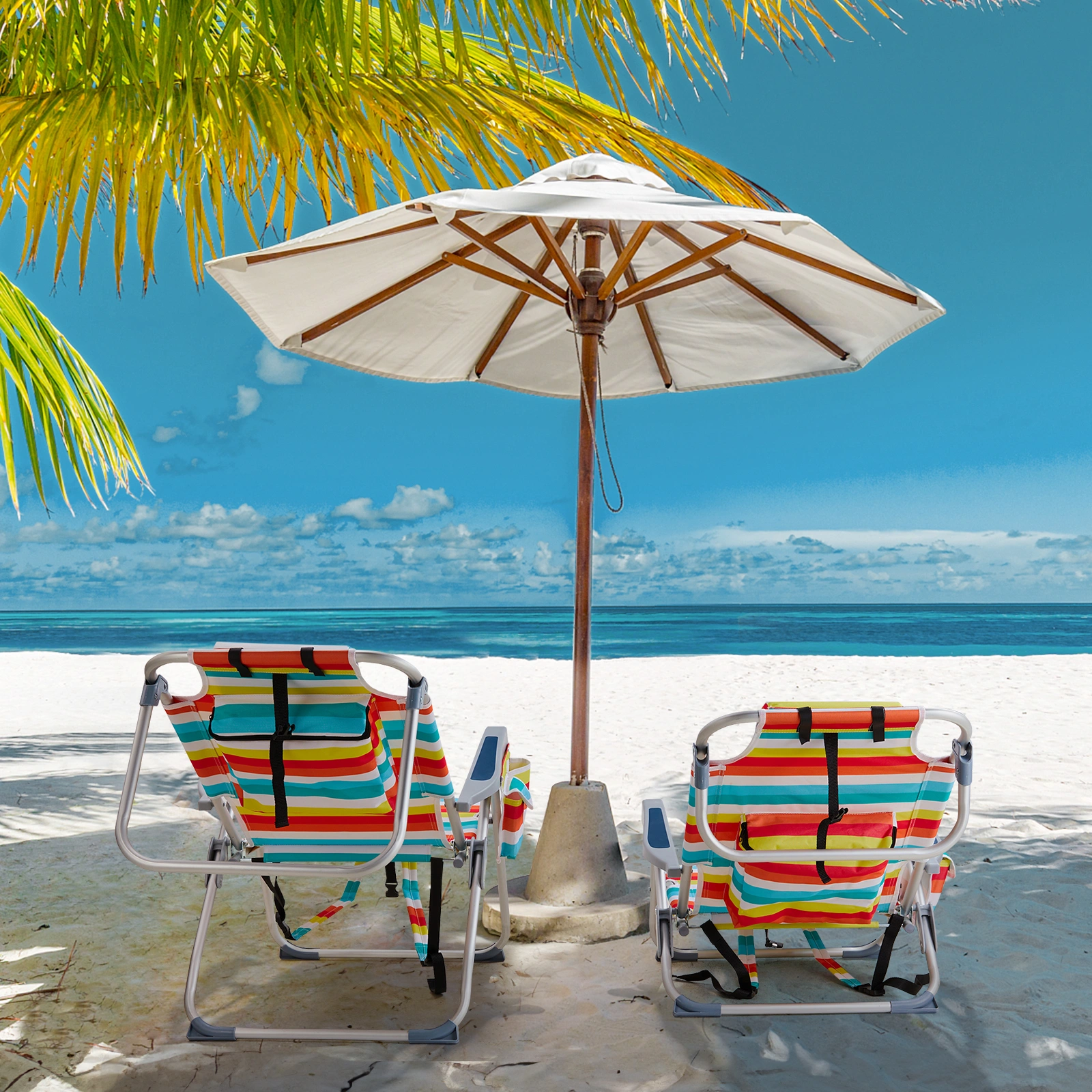 63*70*99cm Heightened Oxford Cloth Silver White Aluminum Tube Bearing 100kg Beach Chair Rainbow Stripes view 9