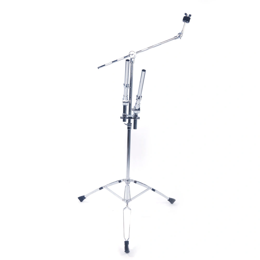 Professional Pedal Double Tom Drum Stand, Silver & Black Control Style