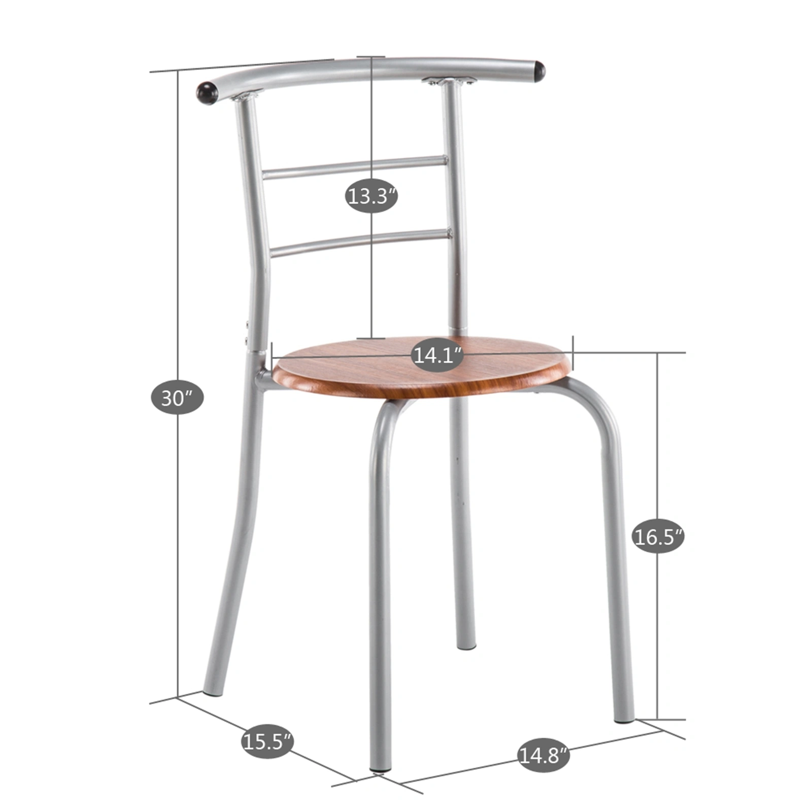 Brown Wood Grain PVC Breakfast Table Set with 2 Chairs, Compact Kitchen Dining Table view 3