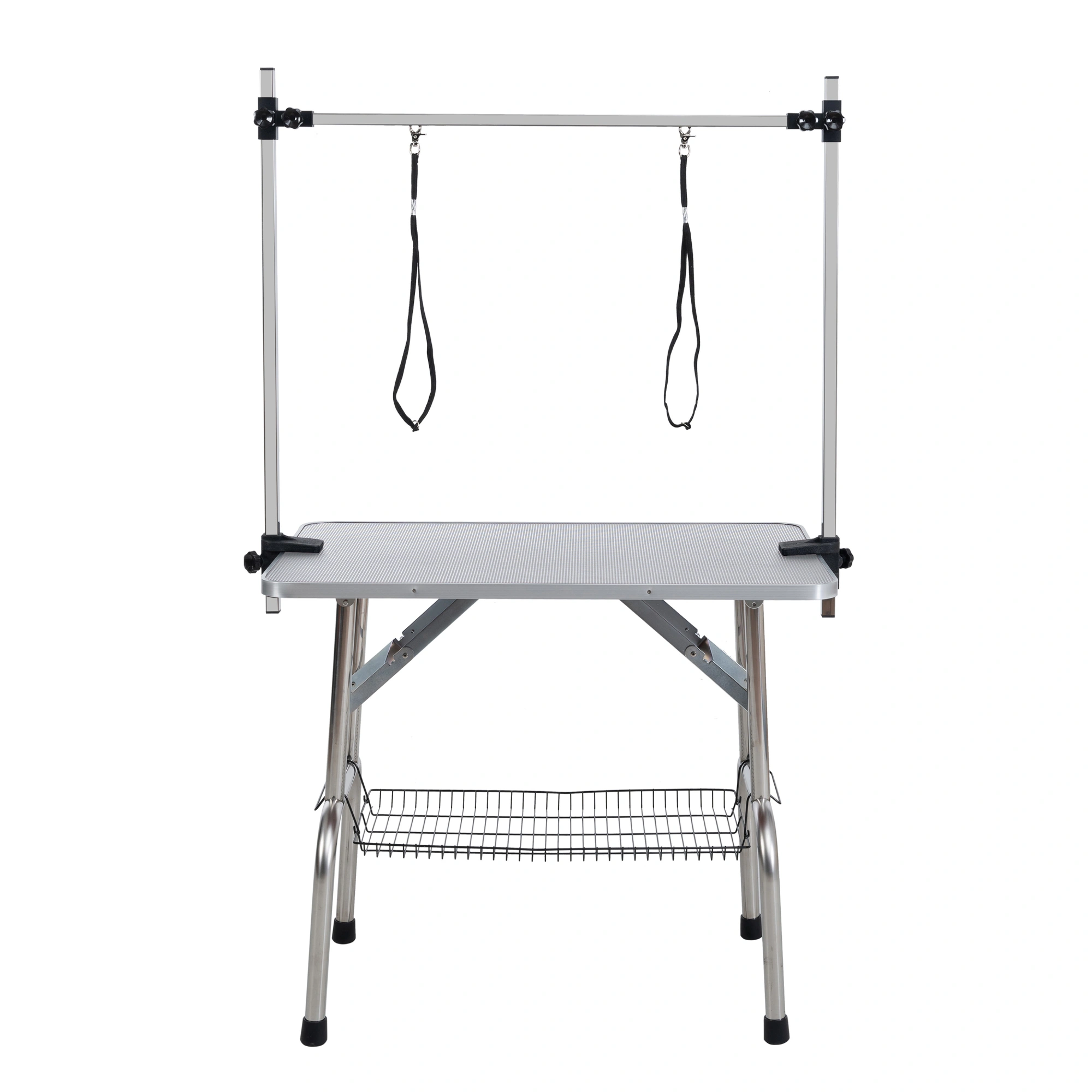 36" Folding Pet Grooming Table, Stainless Steel Frame, Rubber Mat, Adjustable Arm & Clamps, Silver Gray view 7