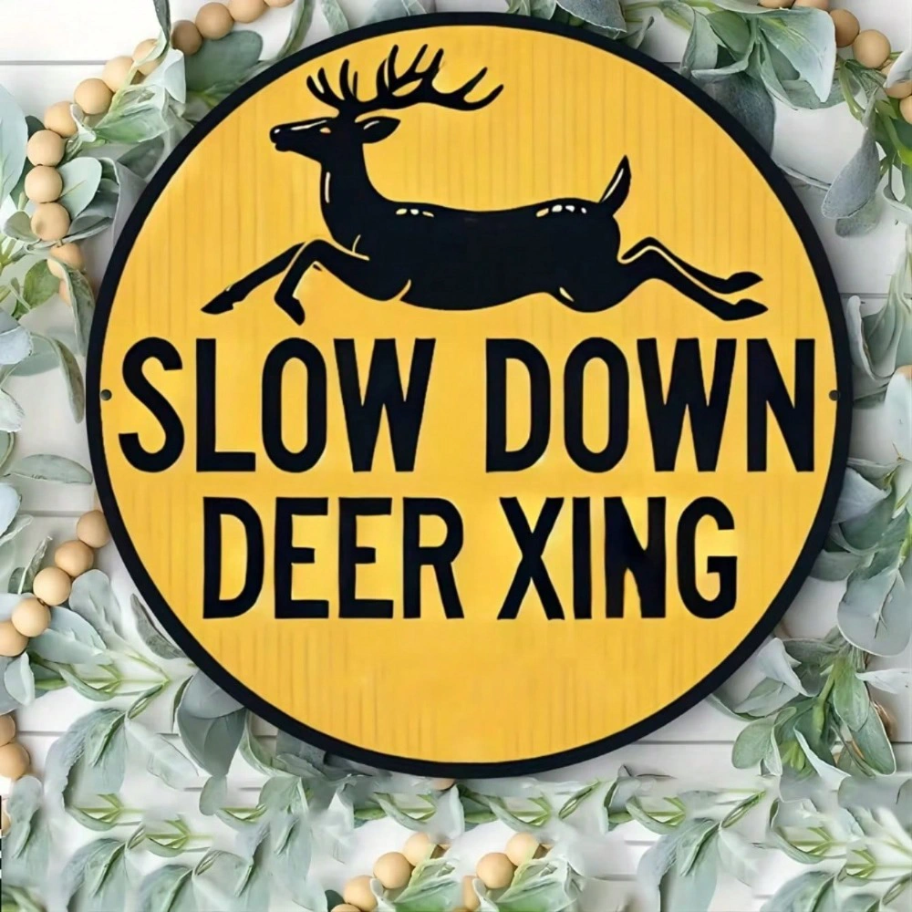 CIFbuy Metal Slow Deer Crossing Sign Round Wall Art for Home Decor (TikTok, temu pick-up service) view 6