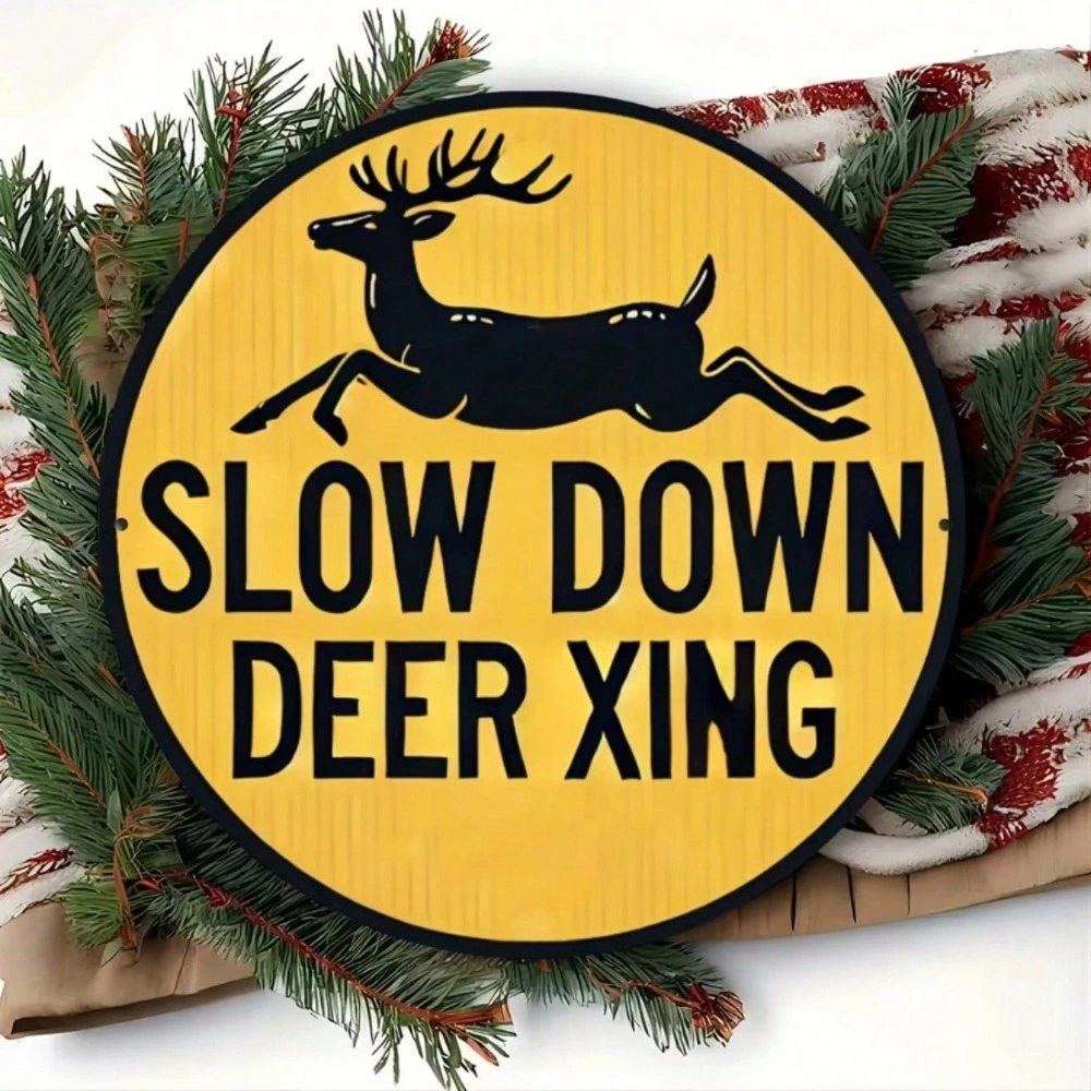 CIFbuy Metal Slow Deer Crossing Sign Round Wall Art for Home Decor (TikTok, temu pick-up service) view 7