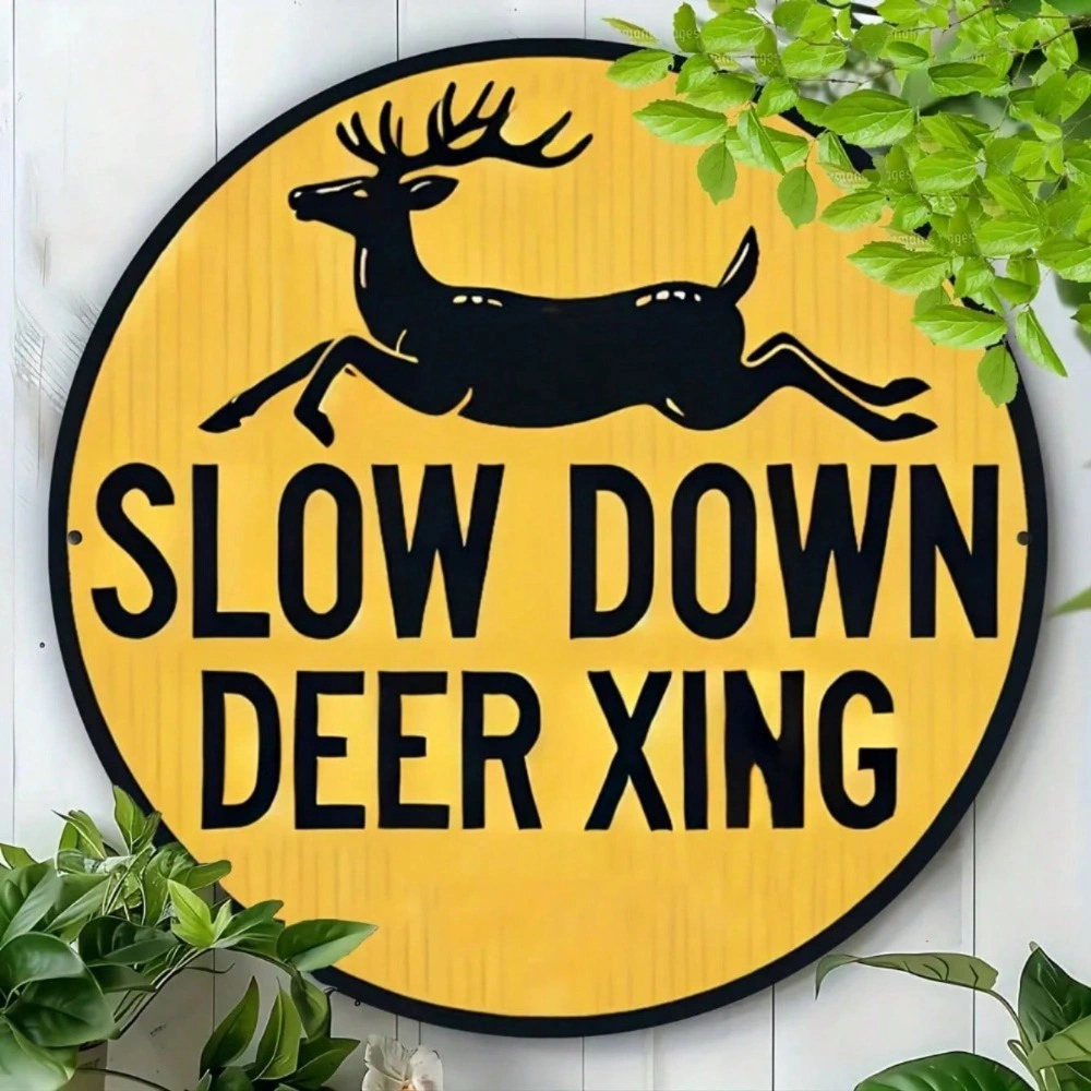 CIFbuy Metal Slow Deer Crossing Sign Round Wall Art for Home Decor (TikTok, temu pick-up service) view 8