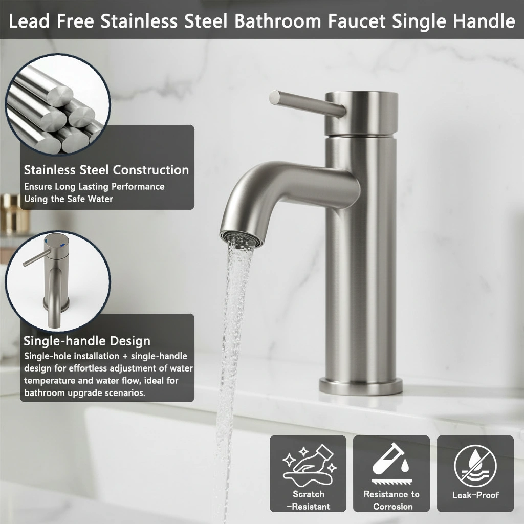 Single Handle Bathroom Faucet Lavatory Faucet Stainless Steel Single Hole-T10, Brushed Nickel[Unable ship on weekends, TK/TEMU only for pickup, only TX10643 warehouse supports GOFO] view 9