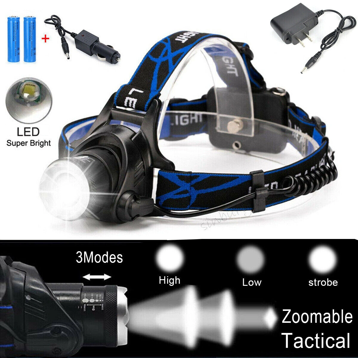 Rechargeable LED Headlamp Camping Hiking Headlamp Work Light +Battery+Charger Set (US Logistics For USPS/DHL/Fedex/UPS. No designated logistics accepted,TK/TMEU only For self-pickup) view 8