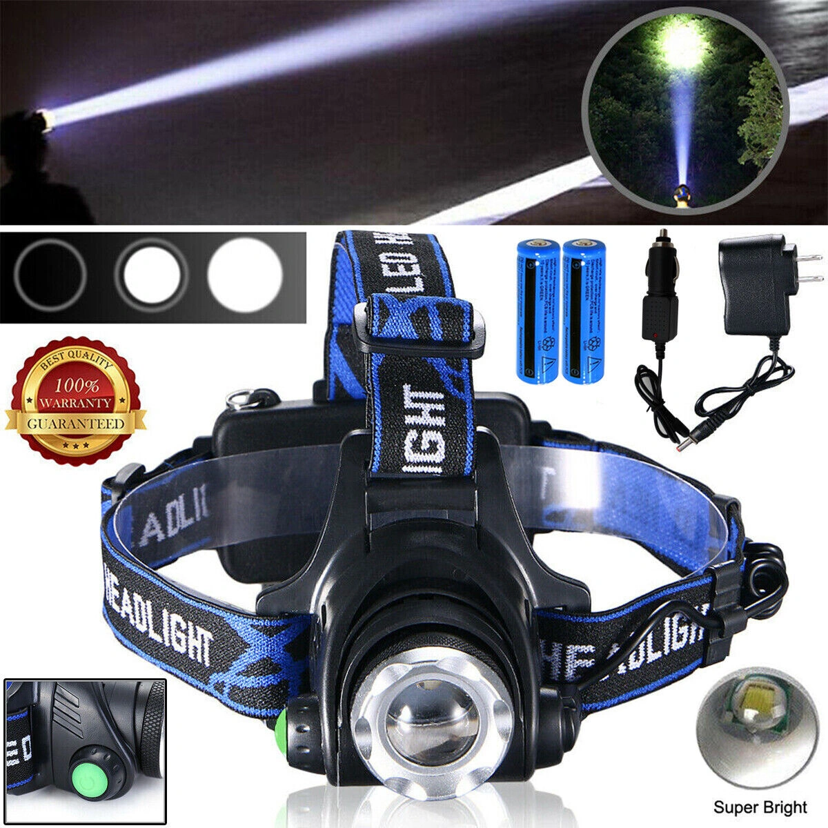 Rechargeable LED Headlamp Camping Hiking Headlamp Work Light +Battery+Charger Set (US Logistics For USPS/DHL/Fedex/UPS. No designated logistics accepted,TK/TMEU only For self-pickup) view 9