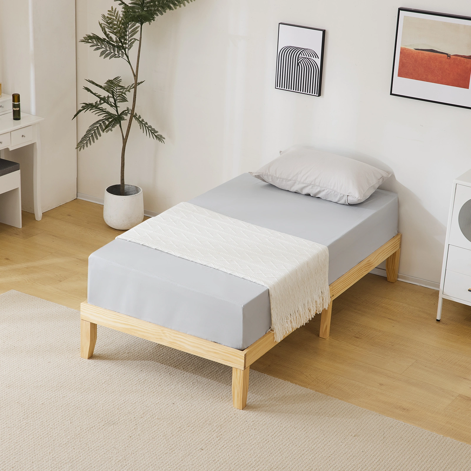 Simple & Sturdy Twin Bed Frame – Painted Pine Wood, Natural Finish view 7