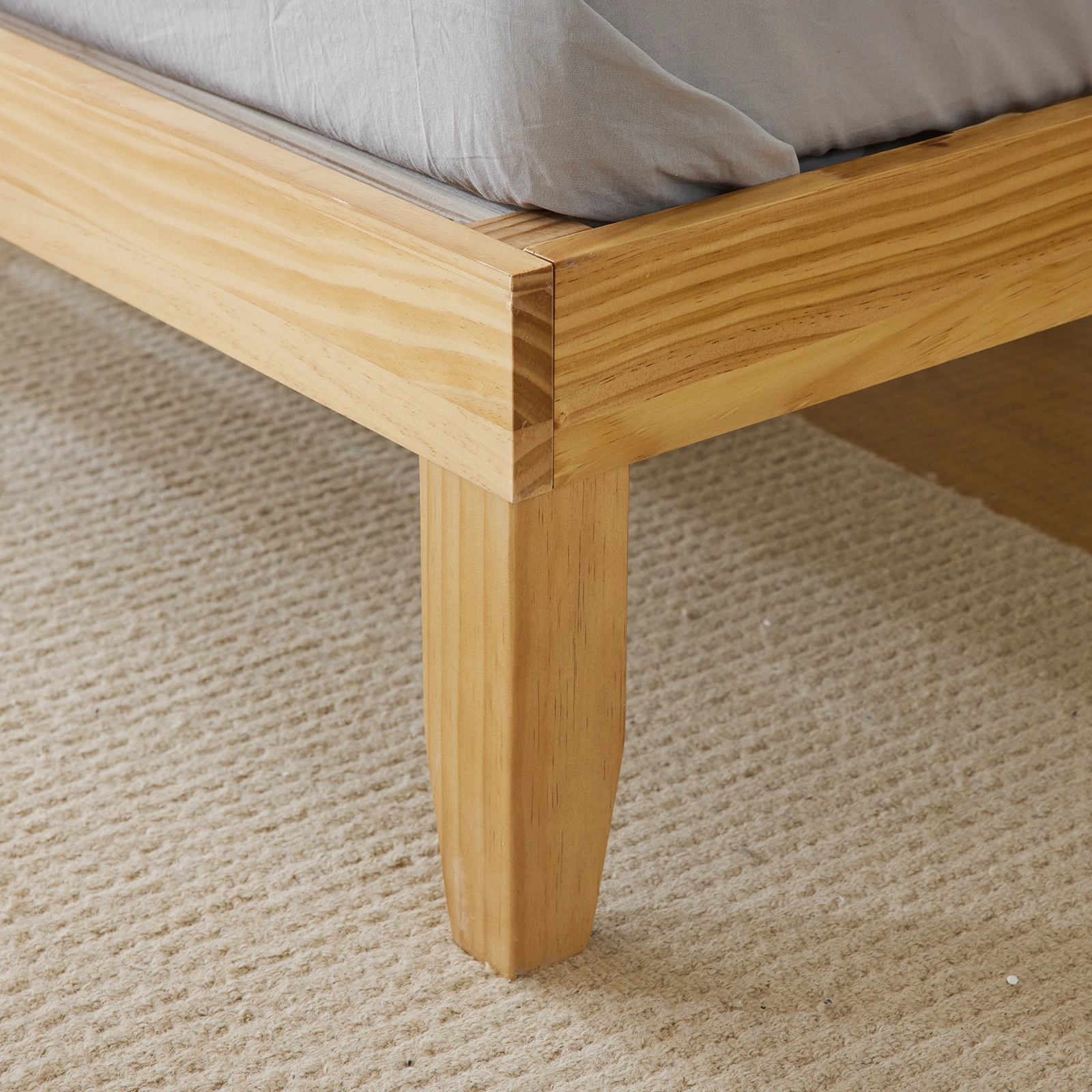 Simple & Sturdy Twin Bed Frame – Painted Pine Wood, Natural Finish view 8