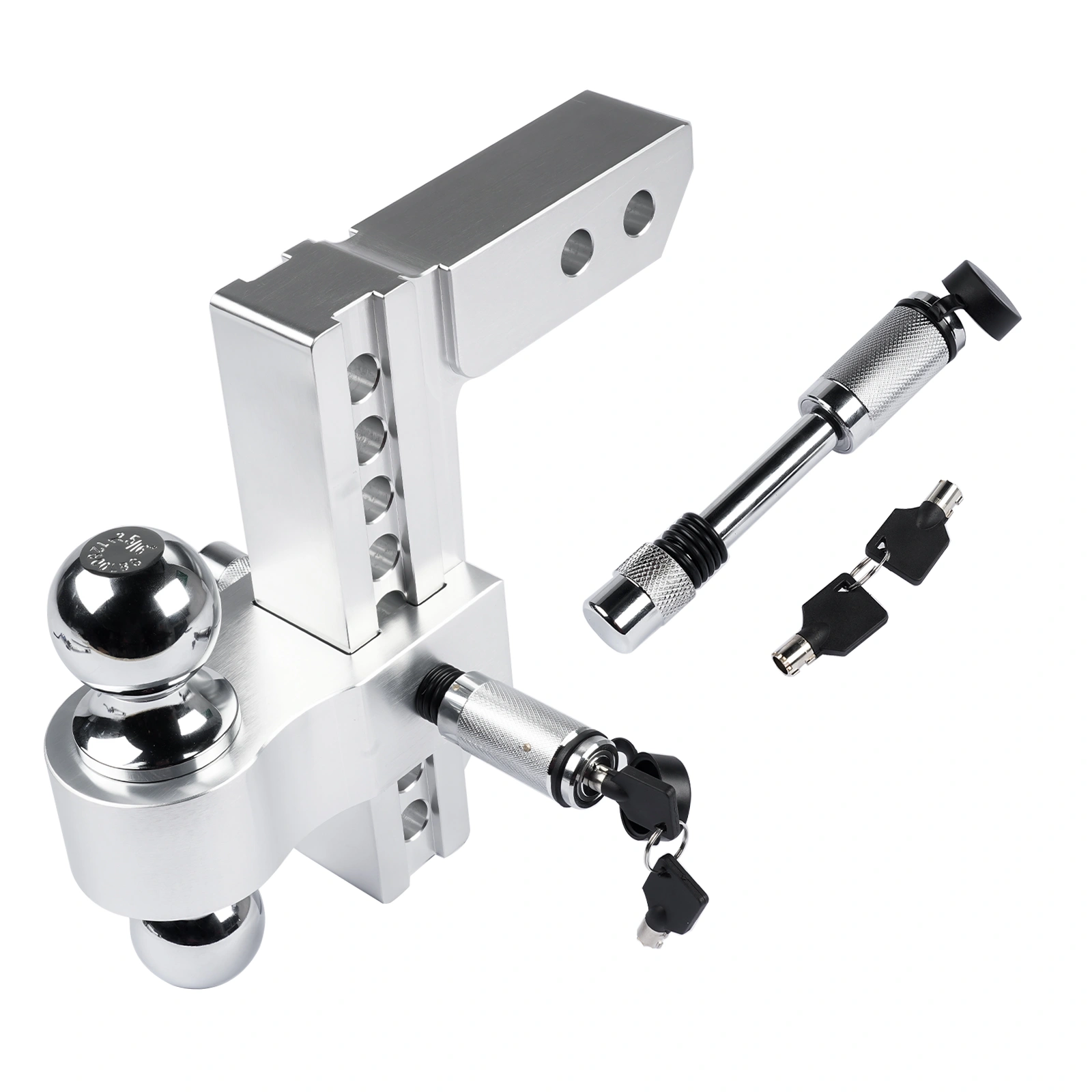 2" Receiver Trailer Hitch with 8" Drop/Rise, Adjustable, 12500 LBS, 2" & 2-5/16" Balls, Includes Anti-Theft Hitch Pin view 2