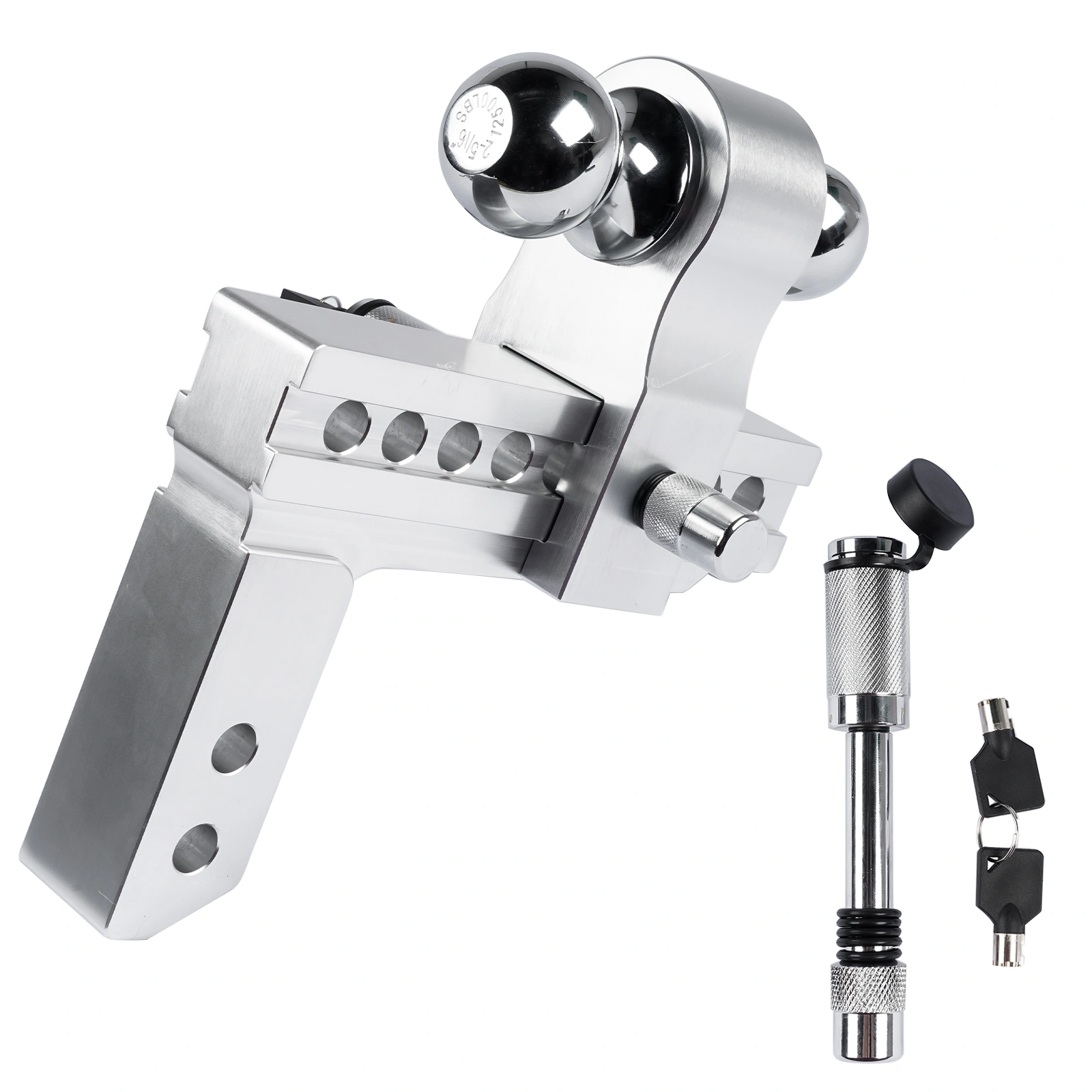 2" Receiver Trailer Hitch with 8" Drop/Rise, Adjustable, 12500 LBS, 2" & 2-5/16" Balls, Includes Anti-Theft Hitch Pin view 3