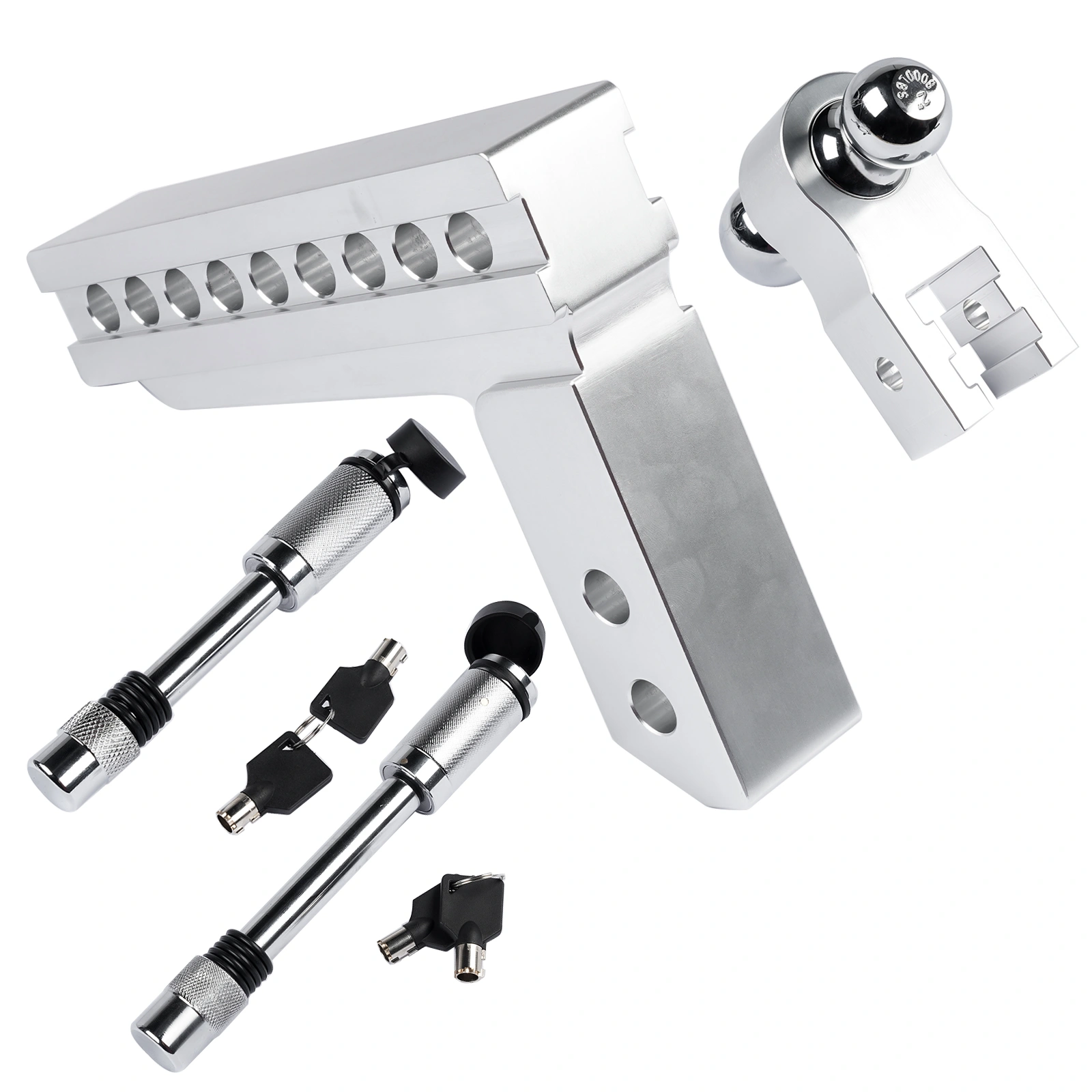 2" Receiver Trailer Hitch with 8" Drop/Rise, Adjustable, 12500 LBS, 2" & 2-5/16" Balls, Includes Anti-Theft Hitch Pin view 4