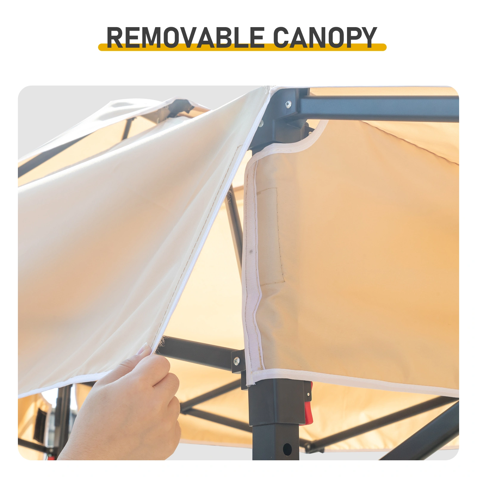 3.3x12.5FT Double Top Grill Gazebo, Khaki Polyester BBQ Canopy with Adjustable Side Sunshades, Black Powder Coated Folding Frame, Dual Mesh Trays & Carry Bag view 15