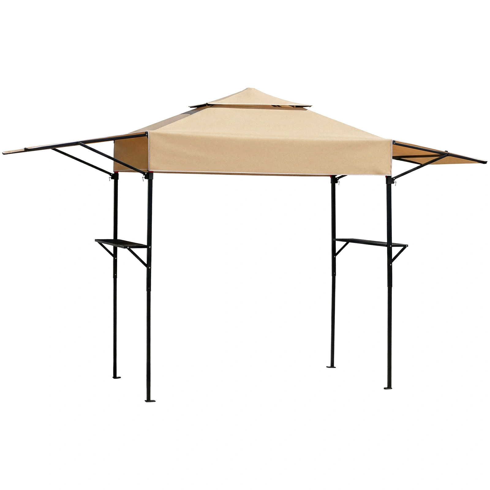 3.3x12.5FT Double Top Grill Gazebo, Khaki Polyester BBQ Canopy with Adjustable Side Sunshades, Black Powder Coated Folding Frame, Dual Mesh Trays & Carry Bag view 2