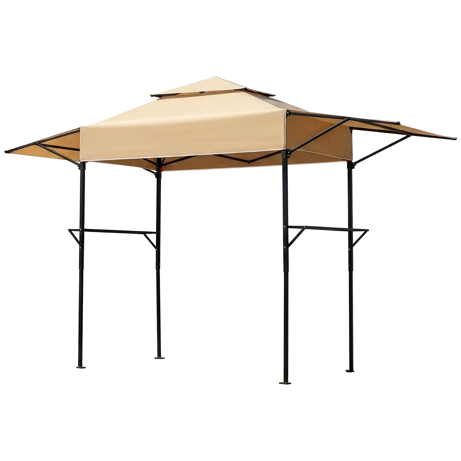 3.3x12.5FT Double Top Grill Gazebo, Khaki Polyester BBQ Canopy with Adjustable Side Sunshades, Black Powder Coated Folding Frame, Dual Mesh Trays & Carry Bag view 3