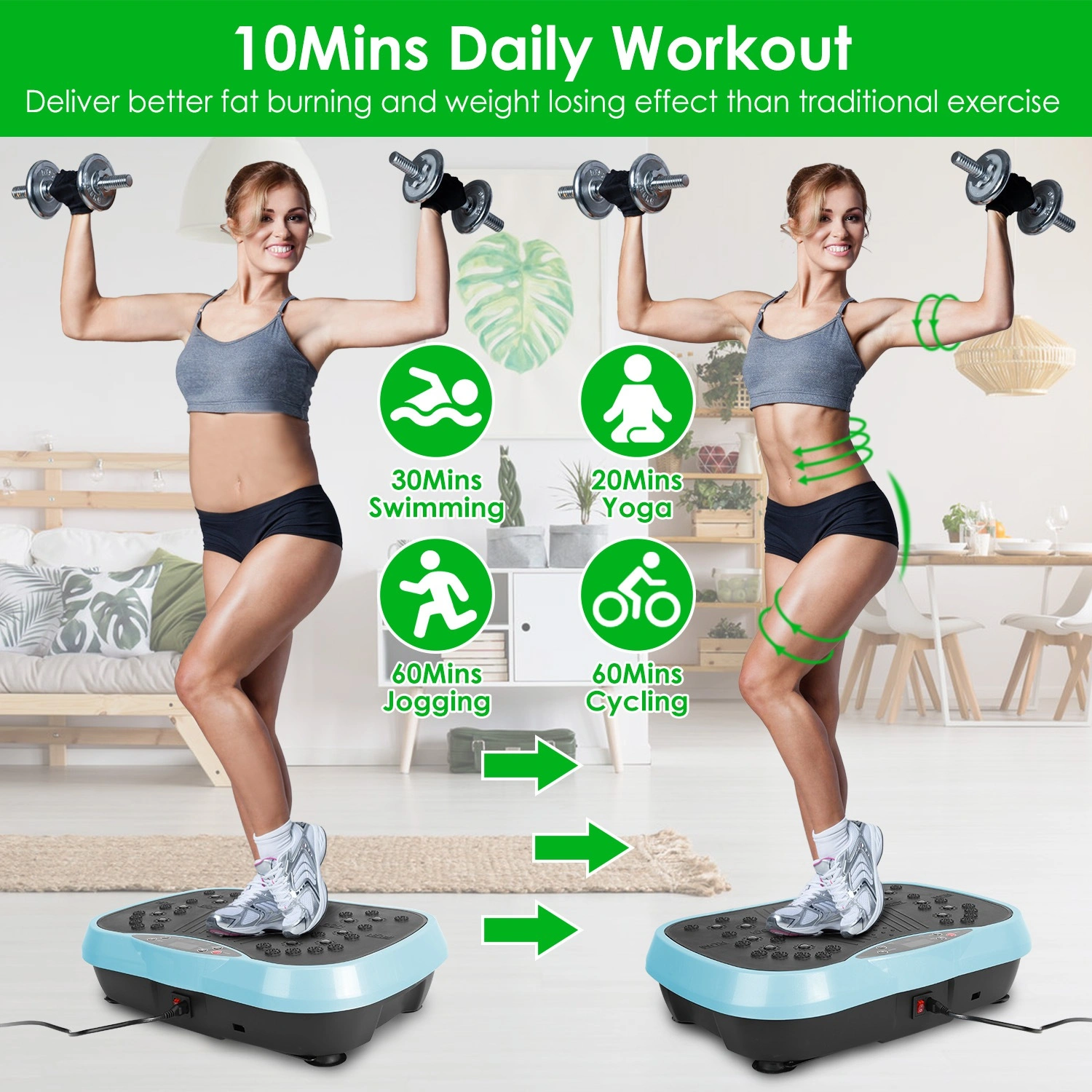 Vibration Exercise Machine With Resistant Bands Remote Control Whole Body Vibration Platform Workout Equipment Home Fitness Training Equipment For Weight Loss Fat Burner view 8