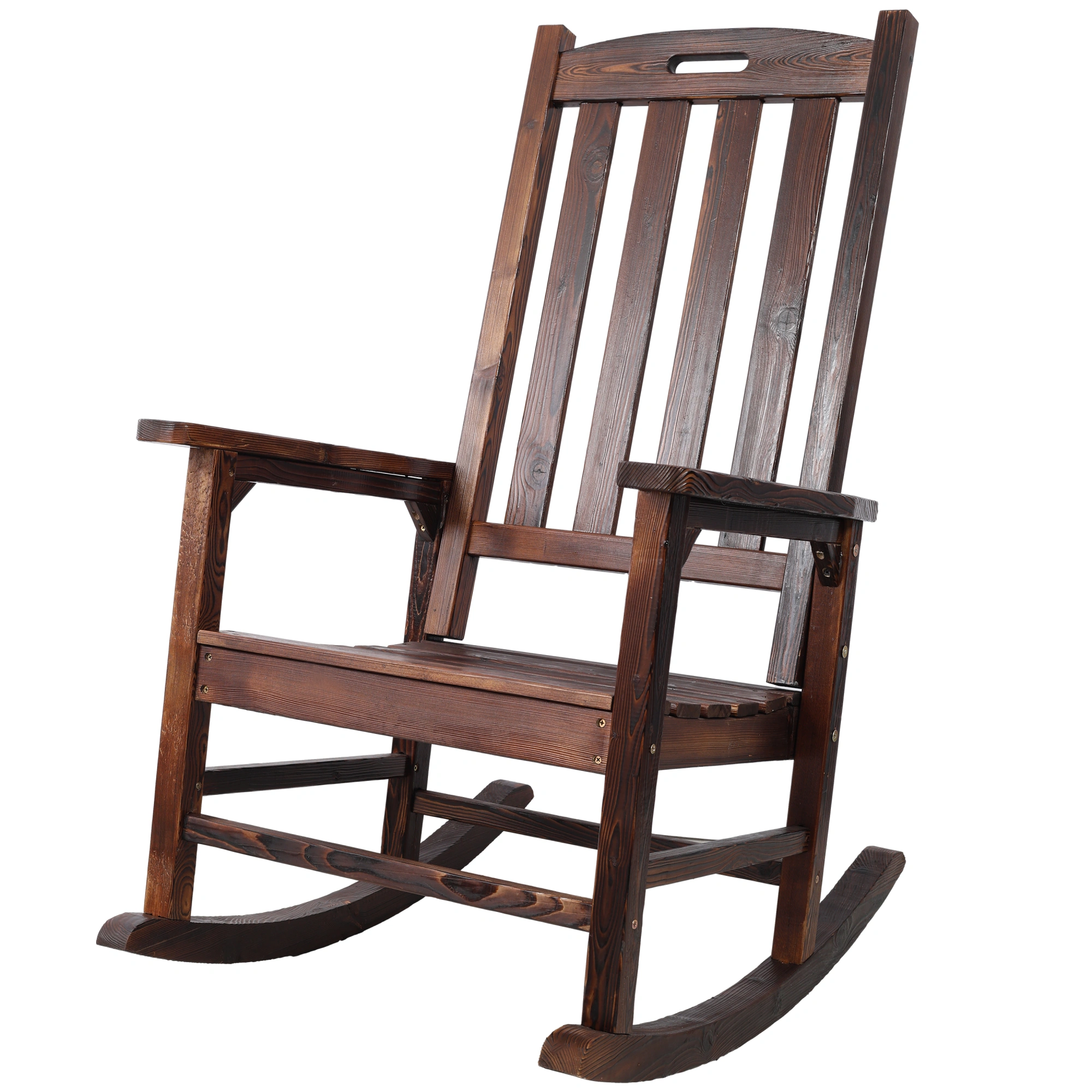 Oversized Wooden Porch Rocker Chair Brown - Wide Seat High Back Smooth Rocking Chair for Indoor Outdoor Use