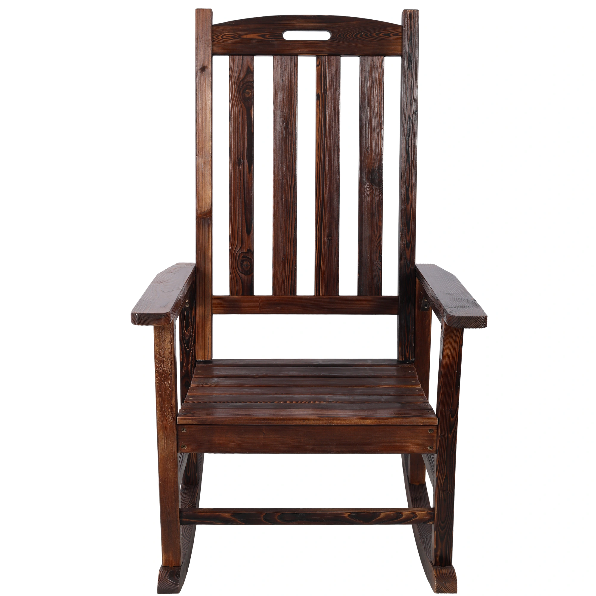 Oversized Wooden Porch Rocker Chair Brown - Wide Seat High Back Smooth Rocking Chair for Indoor Outdoor Use view 2