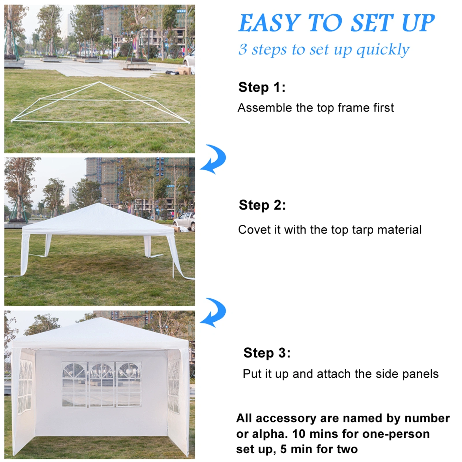 3 x 3m Three Sides Waterproof Tent with Spiral Tubes White view 31