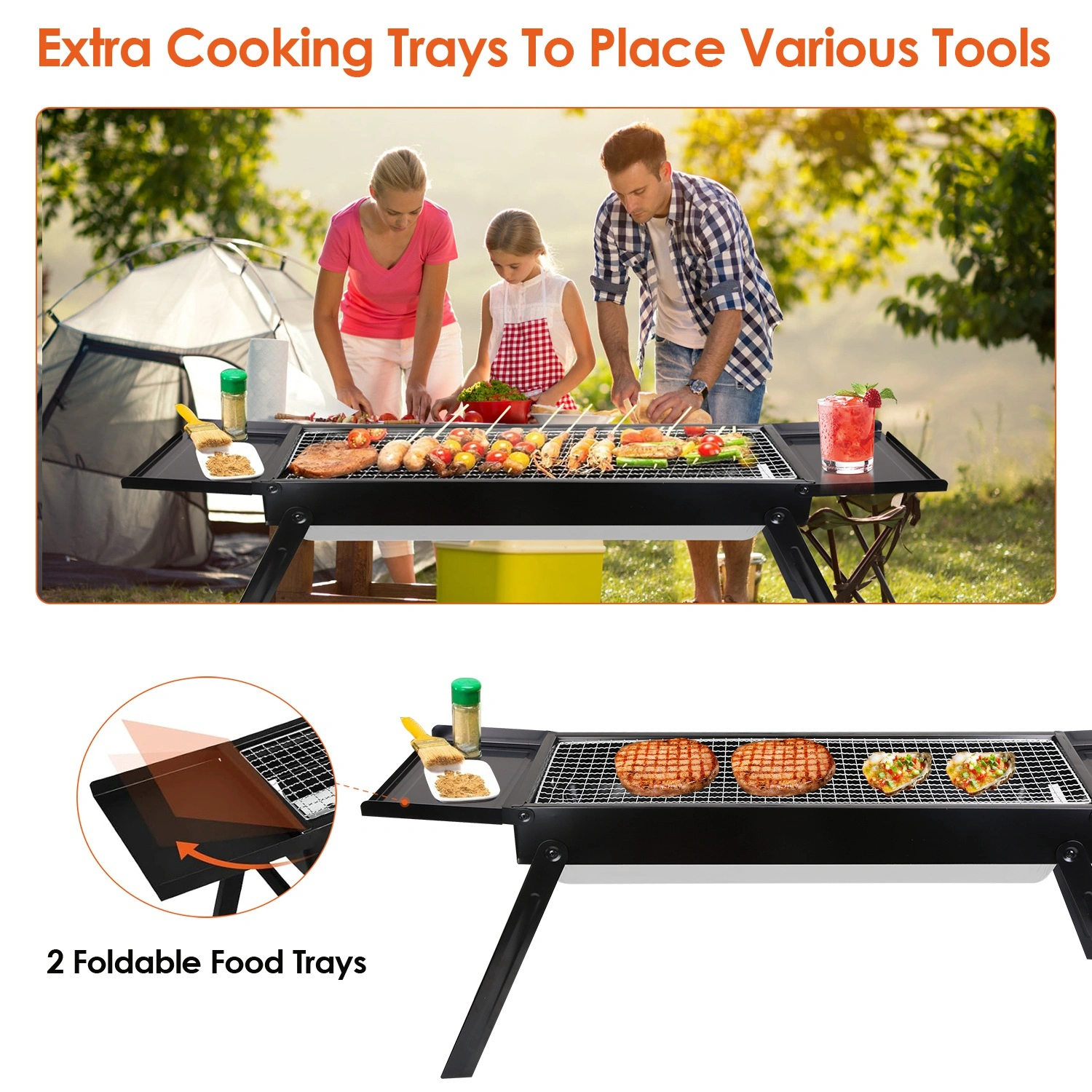 Portable BBQ Griddle, Foldable Kabob Barbecue for Outdoor Hibachi BBQ Lamb Skewer Camping Barbecue Grill in Garden Backyard Party Picnic Travel(No shipments on weekends) view 3
