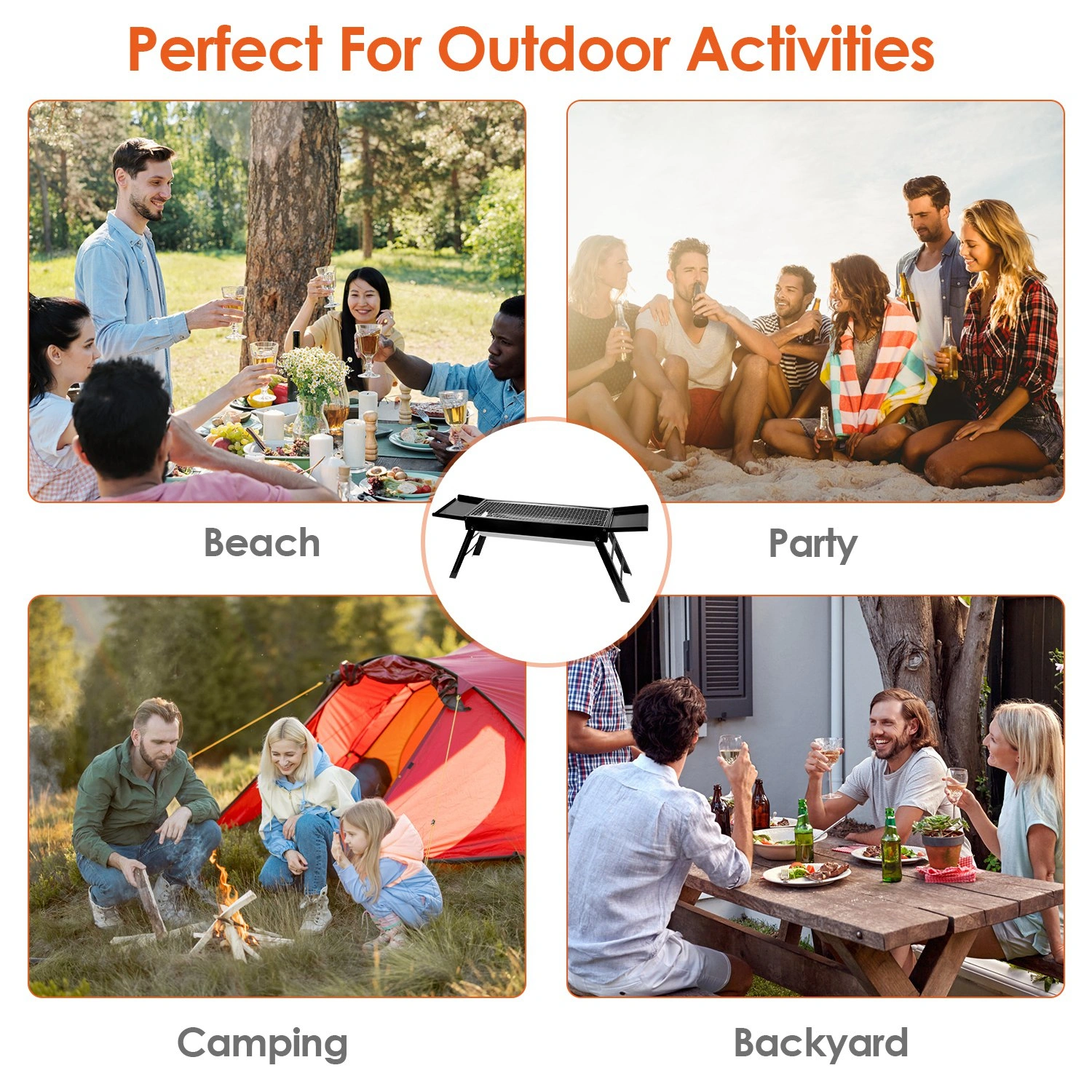 Portable BBQ Griddle, Foldable Kabob Barbecue for Outdoor Hibachi BBQ Lamb Skewer Camping Barbecue Grill in Garden Backyard Party Picnic Travel(No shipments on weekends) view 4
