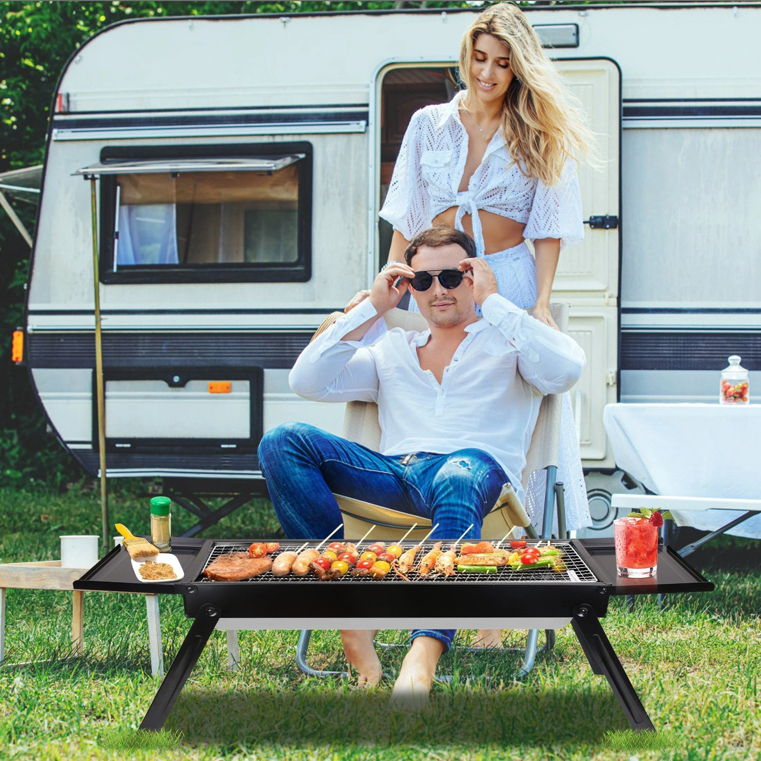 Portable BBQ Griddle, Foldable Kabob Barbecue for Outdoor Hibachi BBQ Lamb Skewer Camping Barbecue Grill in Garden Backyard Party Picnic Travel(No shipments on weekends) view 8