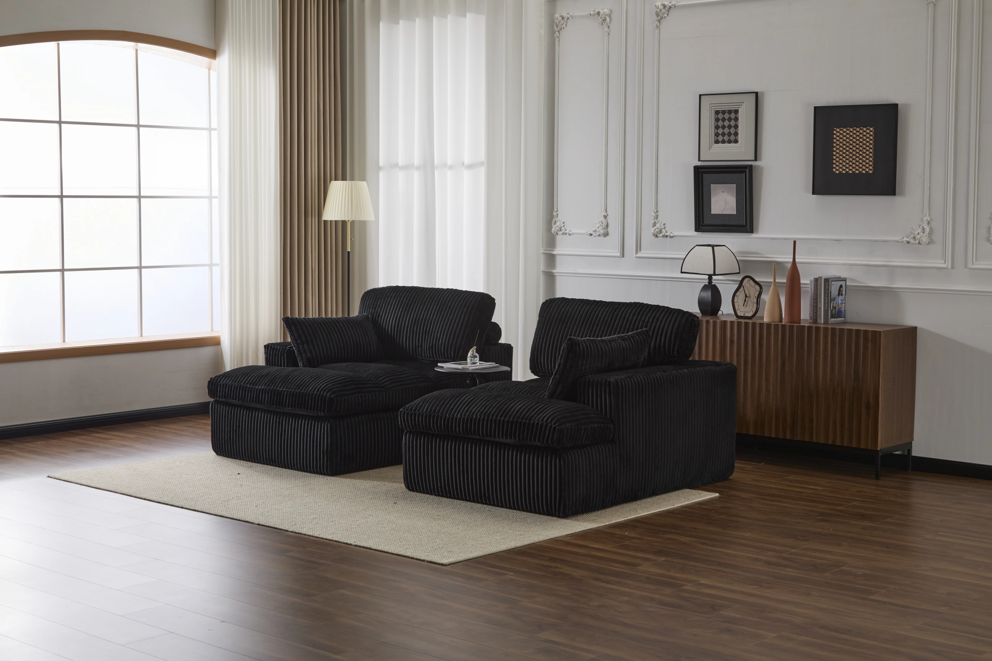 Double Chaise Lounge Chair Indoor, Oversized Upholstered Sleeper Cloud Couch, Deep Seat Luxury Sofa Bed, Sectional Chaise Loveseat, Corduroy Reading Chair for Living Room, Black, No Assembly view 13