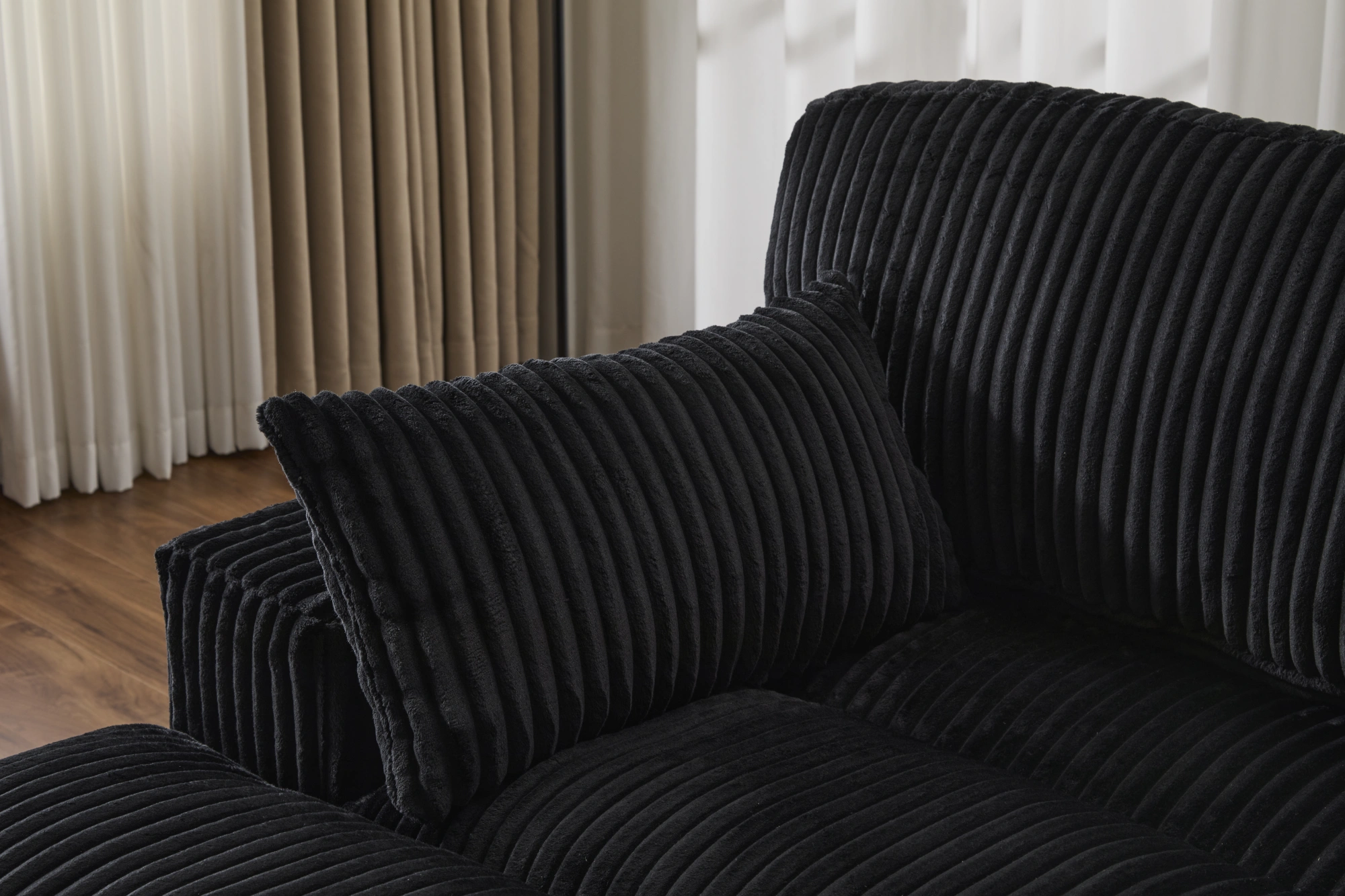 Double Chaise Lounge Chair Indoor, Oversized Upholstered Sleeper Cloud Couch, Deep Seat Luxury Sofa Bed, Sectional Chaise Loveseat, Corduroy Reading Chair for Living Room, Black, No Assembly view 15