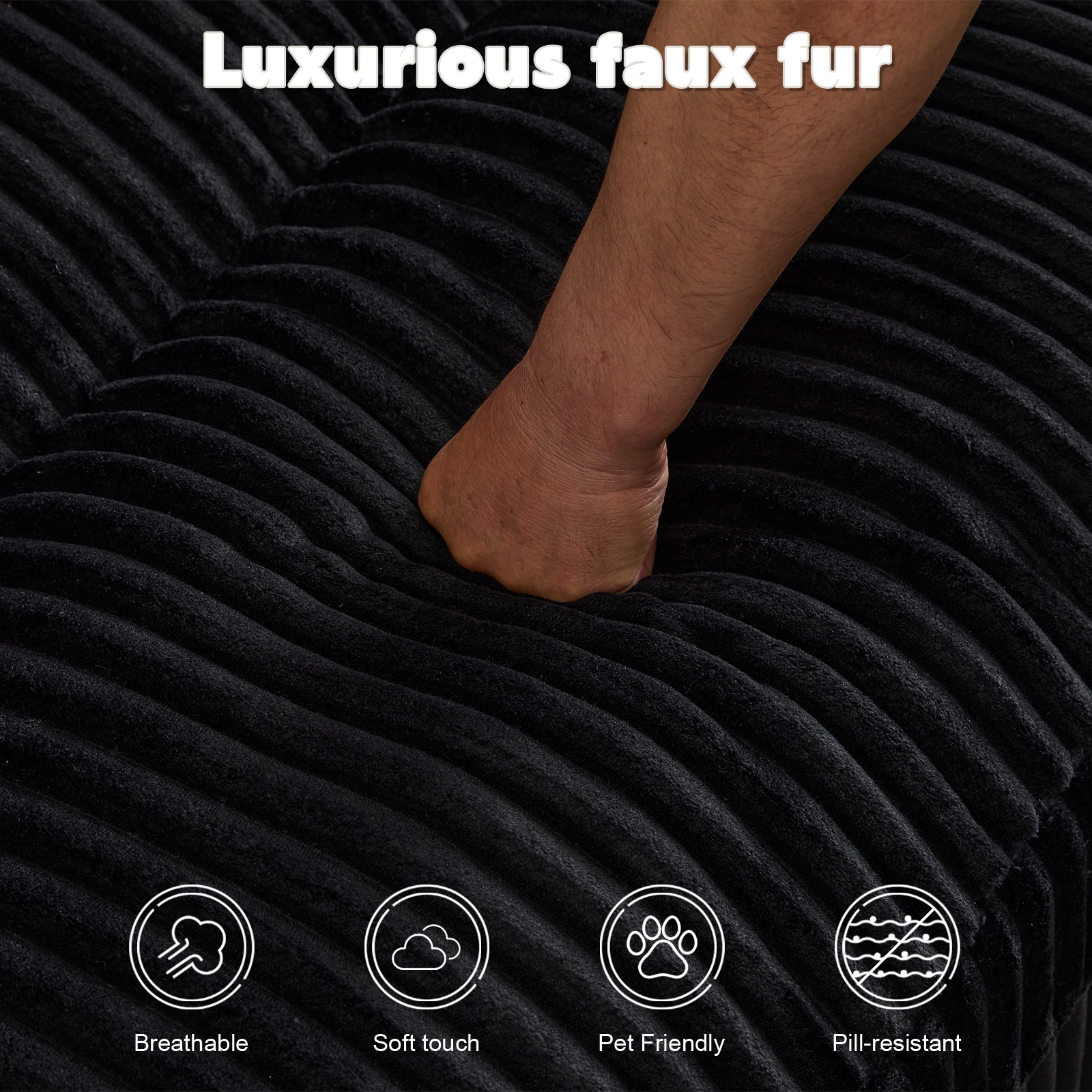 Double Chaise Lounge Chair Indoor, Oversized Upholstered Sleeper Cloud Couch, Deep Seat Luxury Sofa Bed, Sectional Chaise Loveseat, Corduroy Reading Chair for Living Room, Black, No Assembly view 23