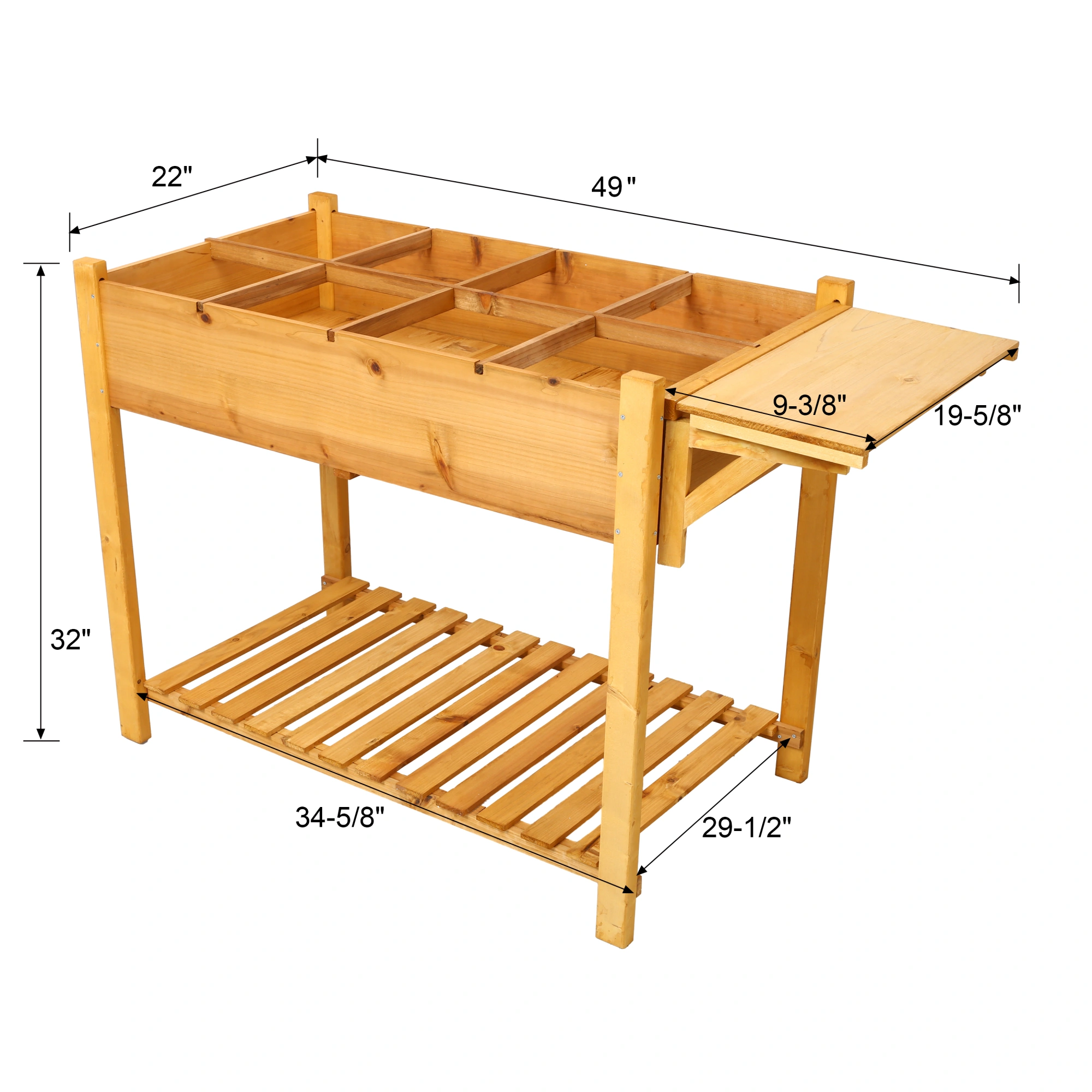 8 Pockets Horticulture Raised Garden Bed Elevated Wood Planter Box Stand with Foldable Side Table and Storage Shelf for Herb/Vegetables/Flowers view 15