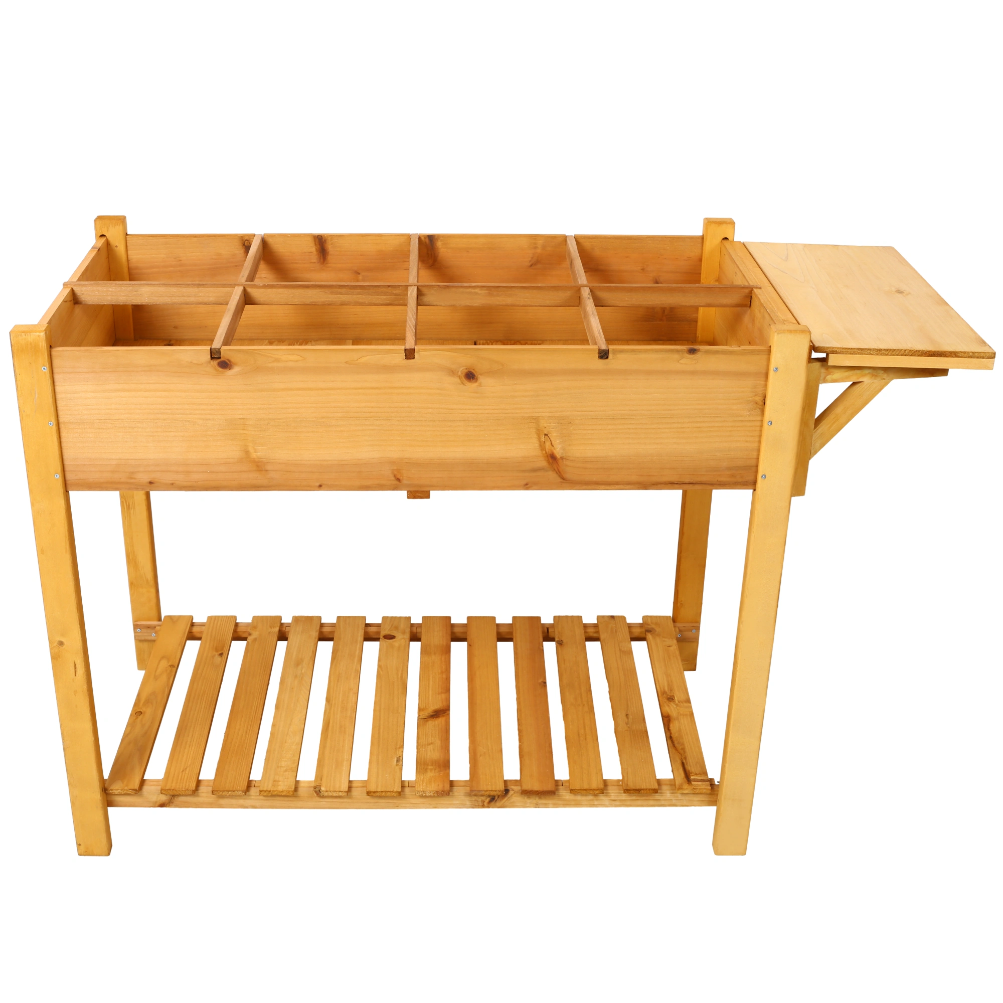 8 Pockets Horticulture Raised Garden Bed Elevated Wood Planter Box Stand with Foldable Side Table and Storage Shelf for Herb/Vegetables/Flowers view 6