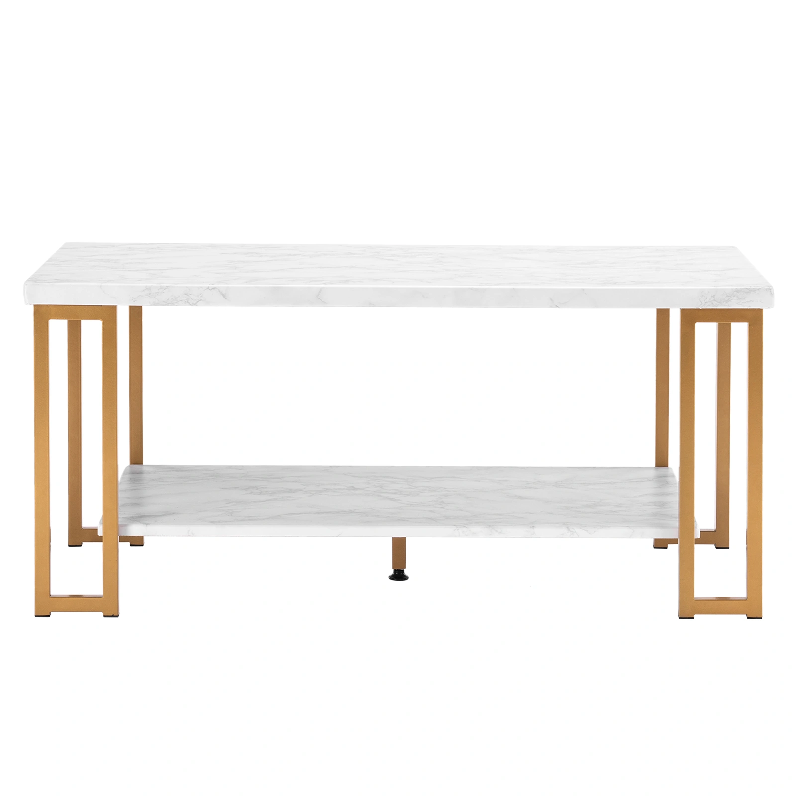 Rectangular Coffee Table 106x50x48cm, Golden Iron Frame Double-Layer with Marble Top, PVC Base for Living Room view 2