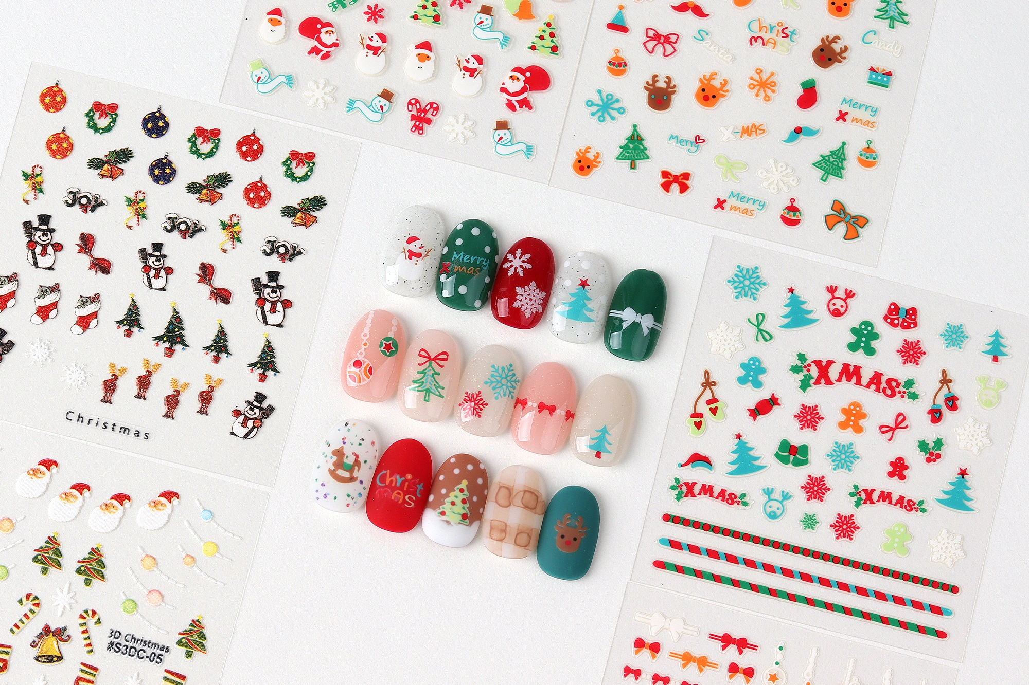 GlossyBlossom 3D Christmas Nail Stickers – Korean Made Holiday Nail Art Decals for Festive DIY Manicure, Santa, Reindeer, Snowflake & Tree Designs view 6
