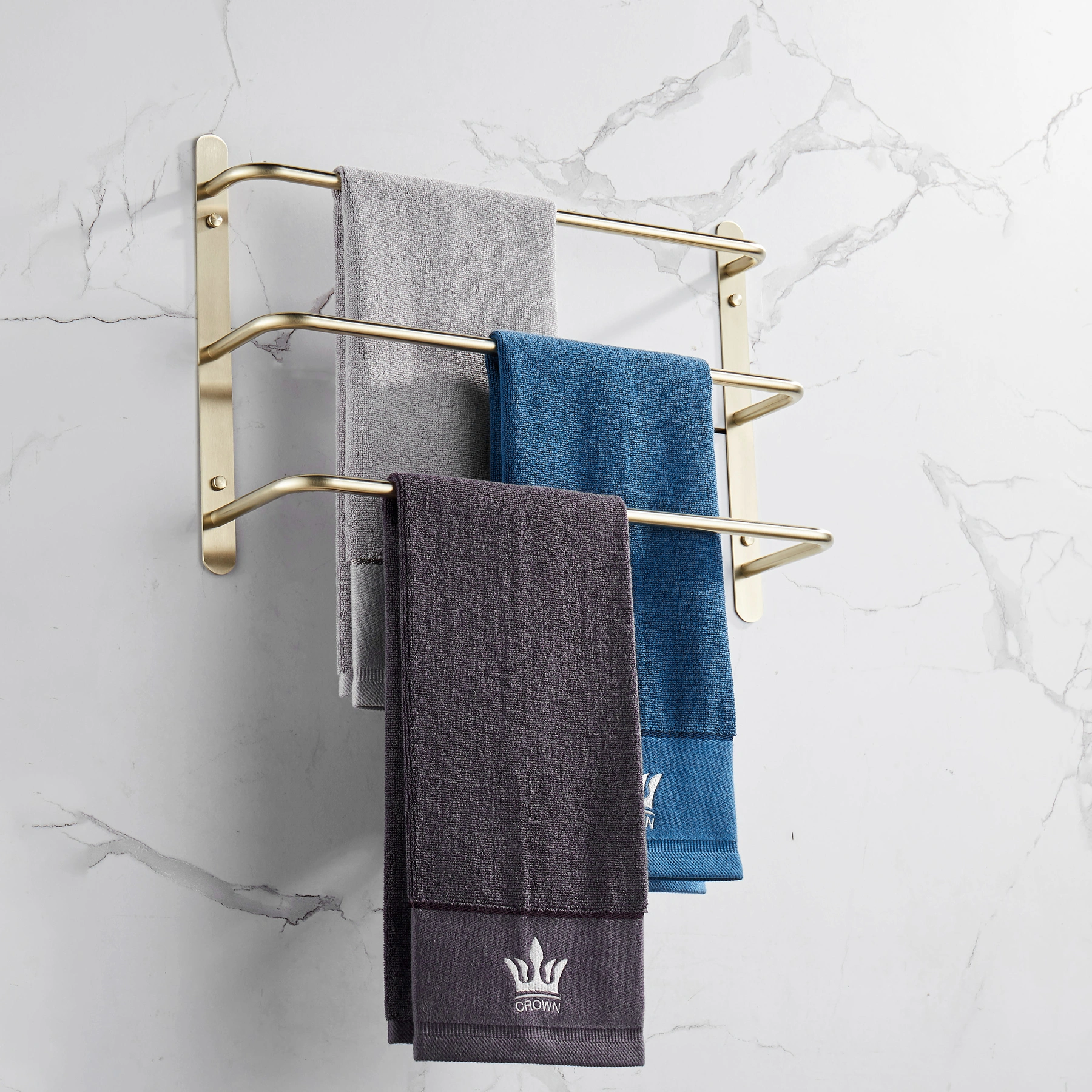 THREE Stagger Layers Towel Rack Luxury Brushed Gold 304 Stainless Steel Towel Bars Bathroom Accessories Set 17.72 inches KJWY003JIN-45CM view 2
