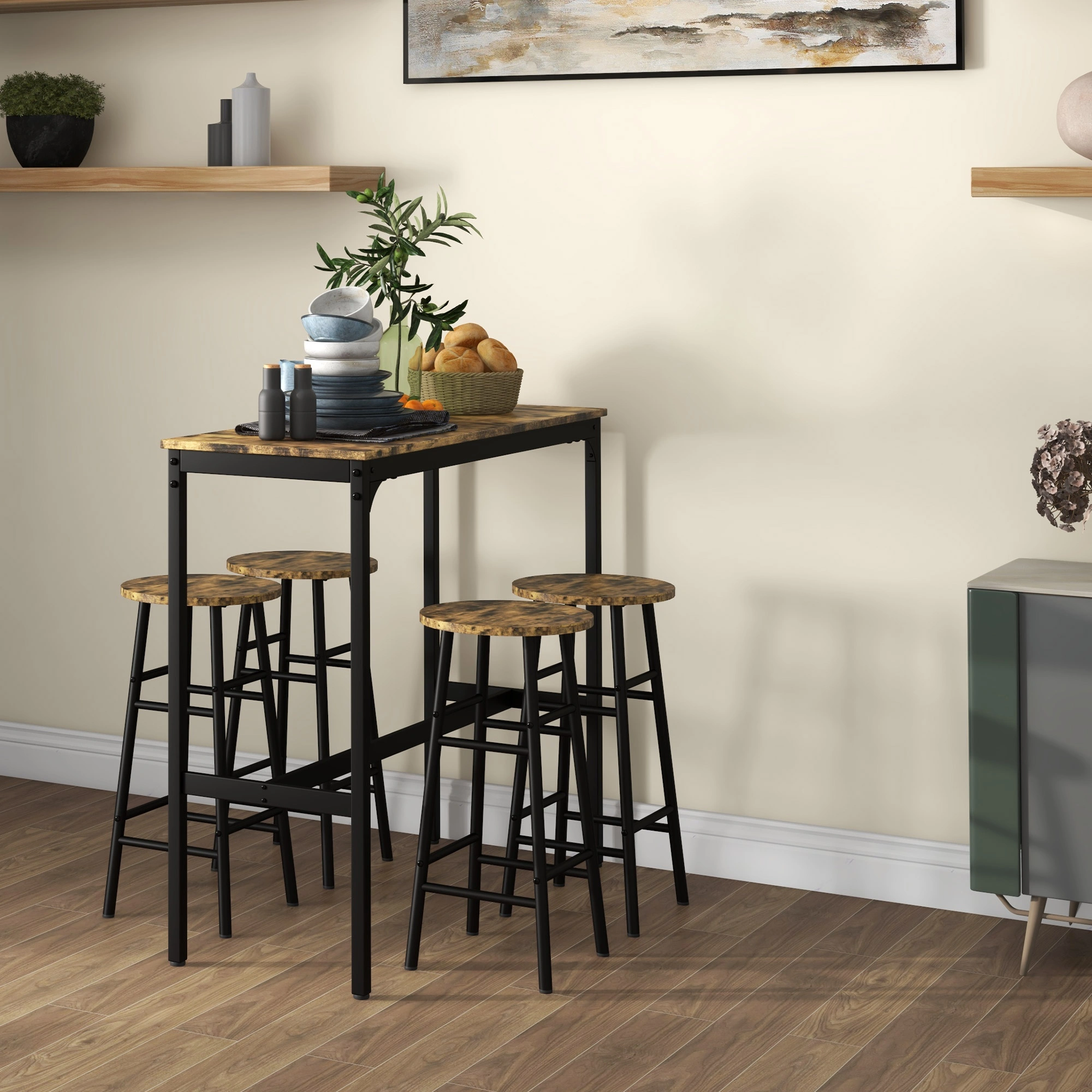 Modern Pub Table and Chair Set for Home Kitchen Bar Counter Standing Seating