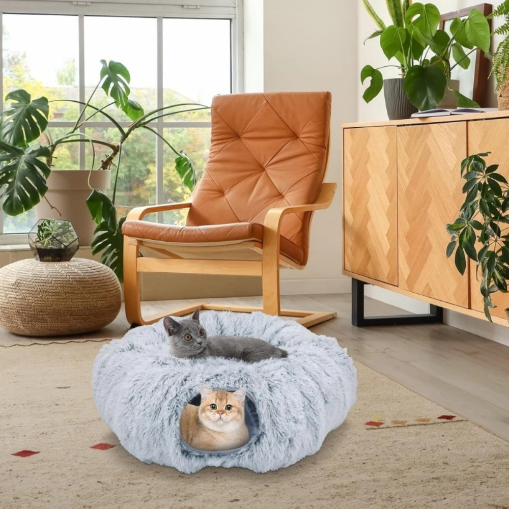 Cat Tunnel Bed Nest Interactive Toy for Small Medium Large Cats, Exercise Play Gray