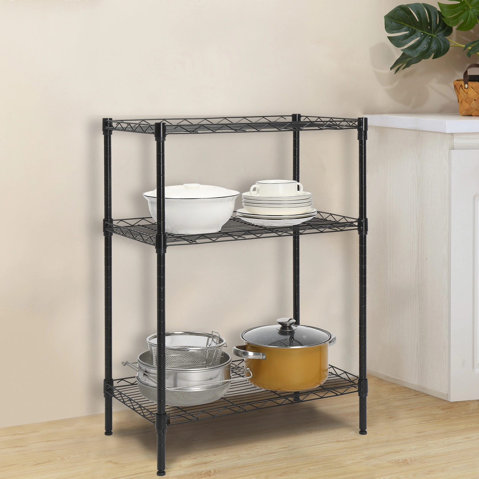 Concise 3 Layers Carbon Steel & PP Storage Rack Black view 10
