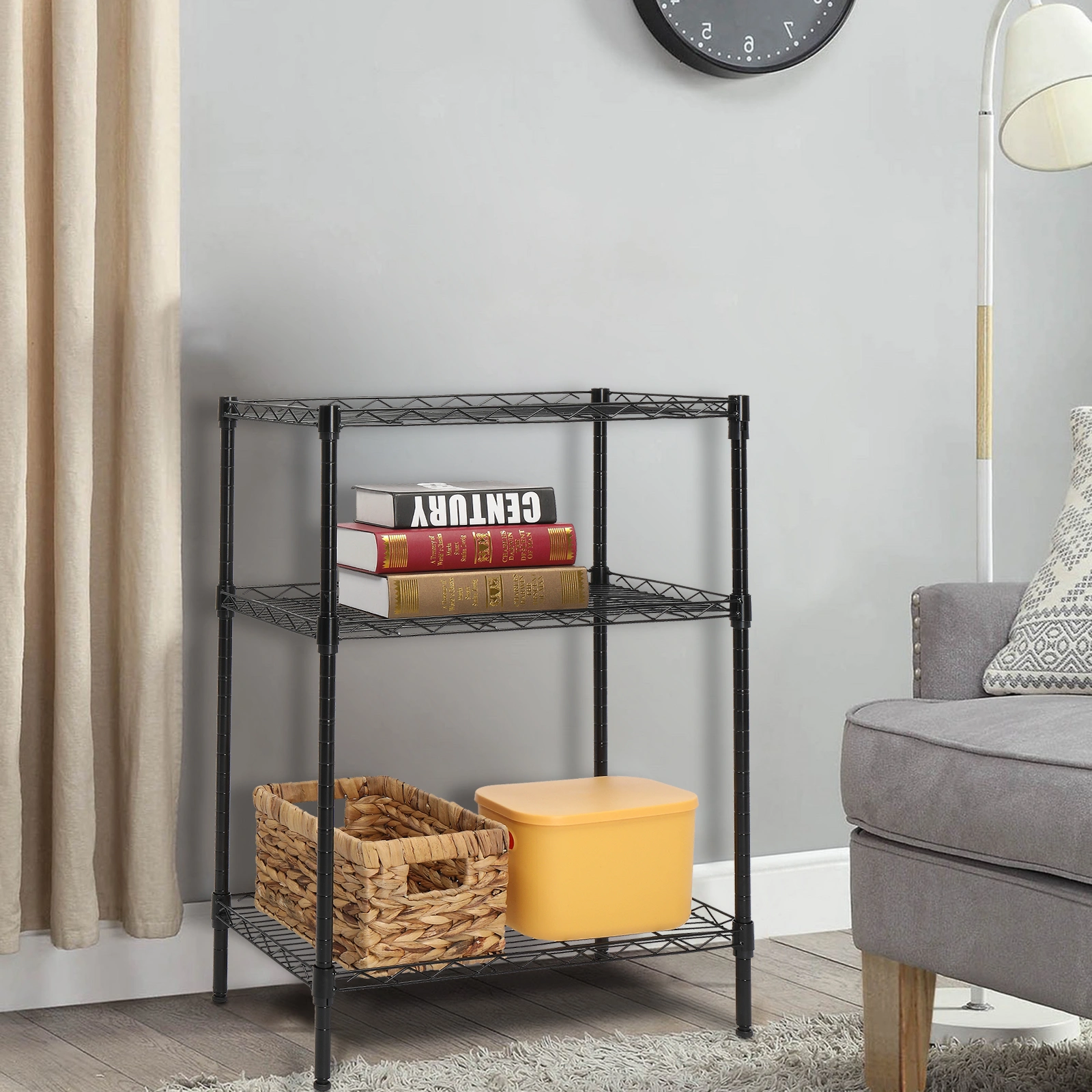 Concise 3 Layers Carbon Steel & PP Storage Rack Black view 11