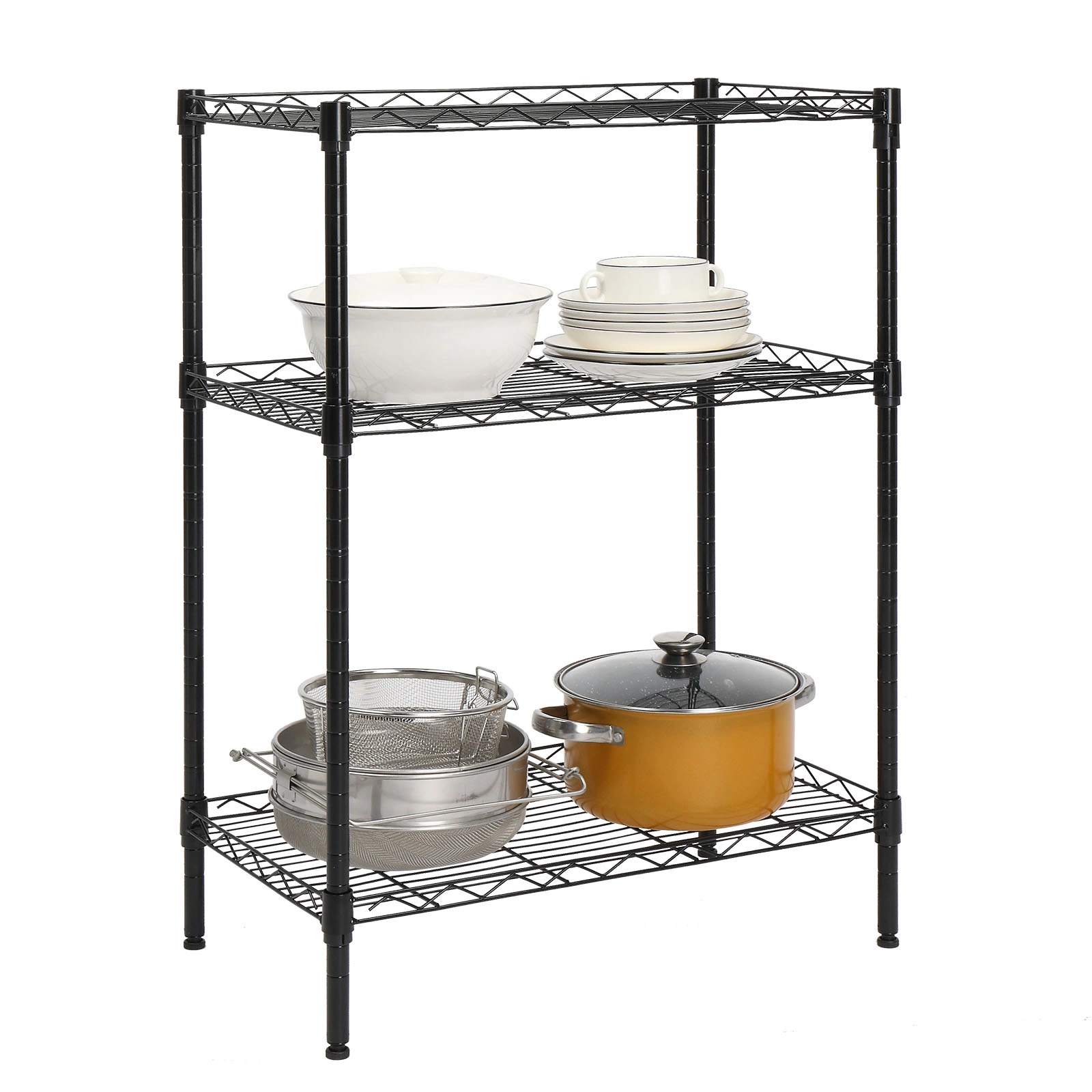 Concise 3 Layers Carbon Steel & PP Storage Rack Black view 7