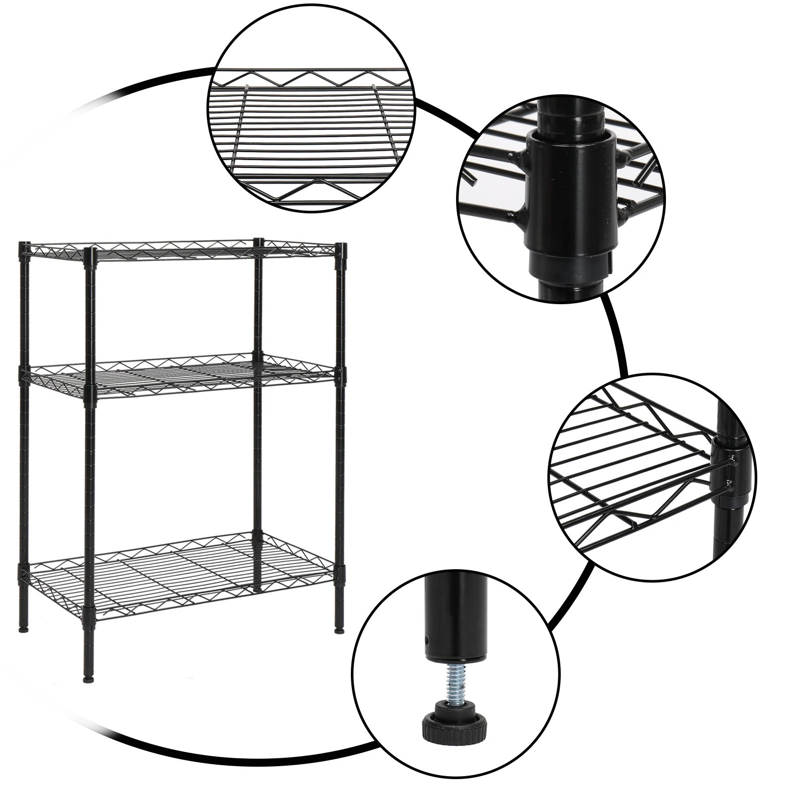 Concise 3 Layers Carbon Steel & PP Storage Rack Black view 9