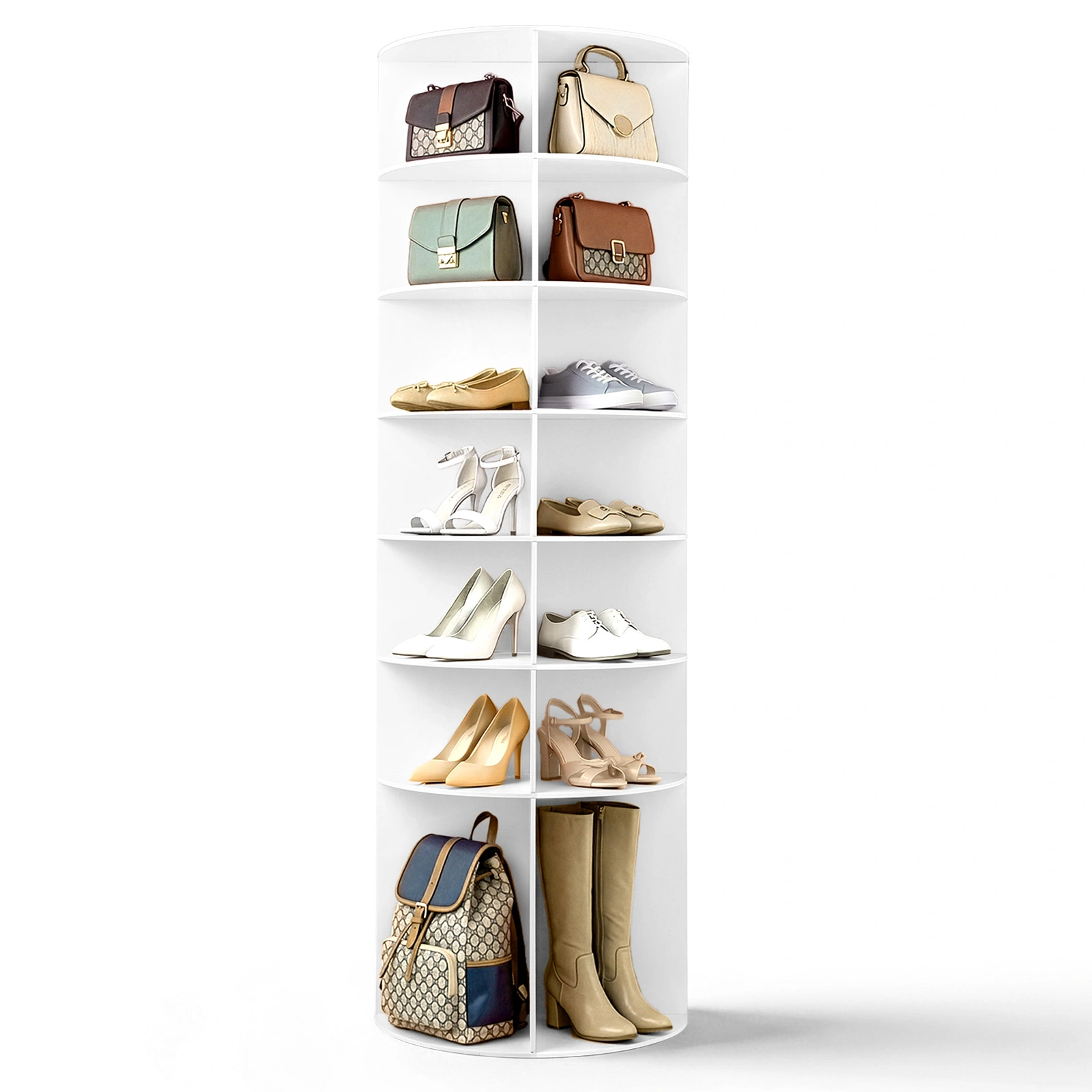 7-tier, 360° rotating wood-plastic composite shoe rack, 60*60*184cm, white view 16