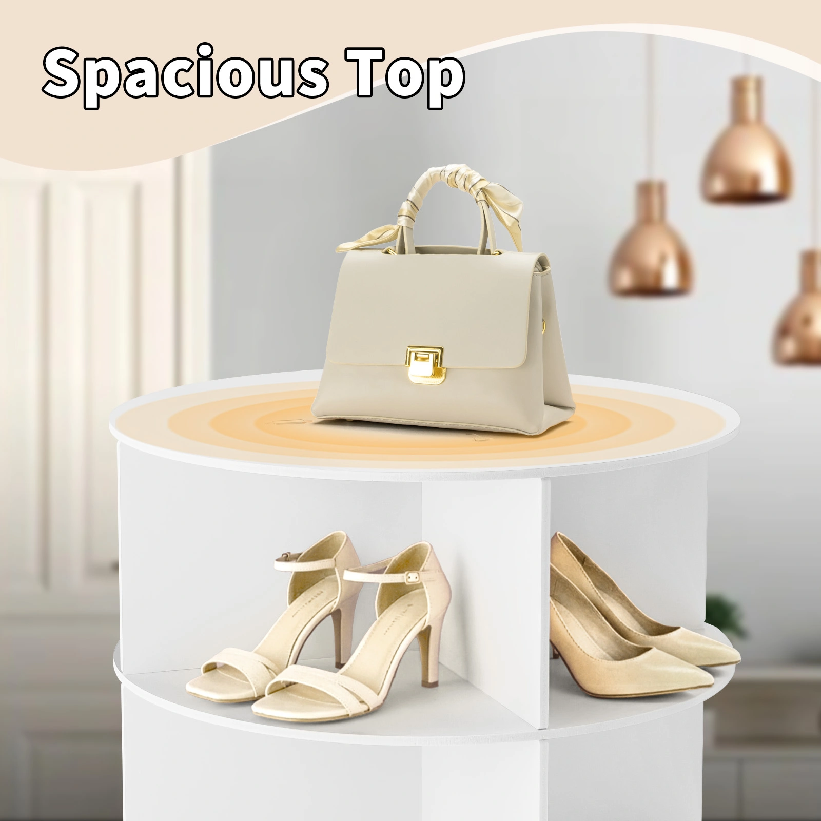 7-tier, 360° rotating wood-plastic composite shoe rack, 60*60*184cm, white view 9