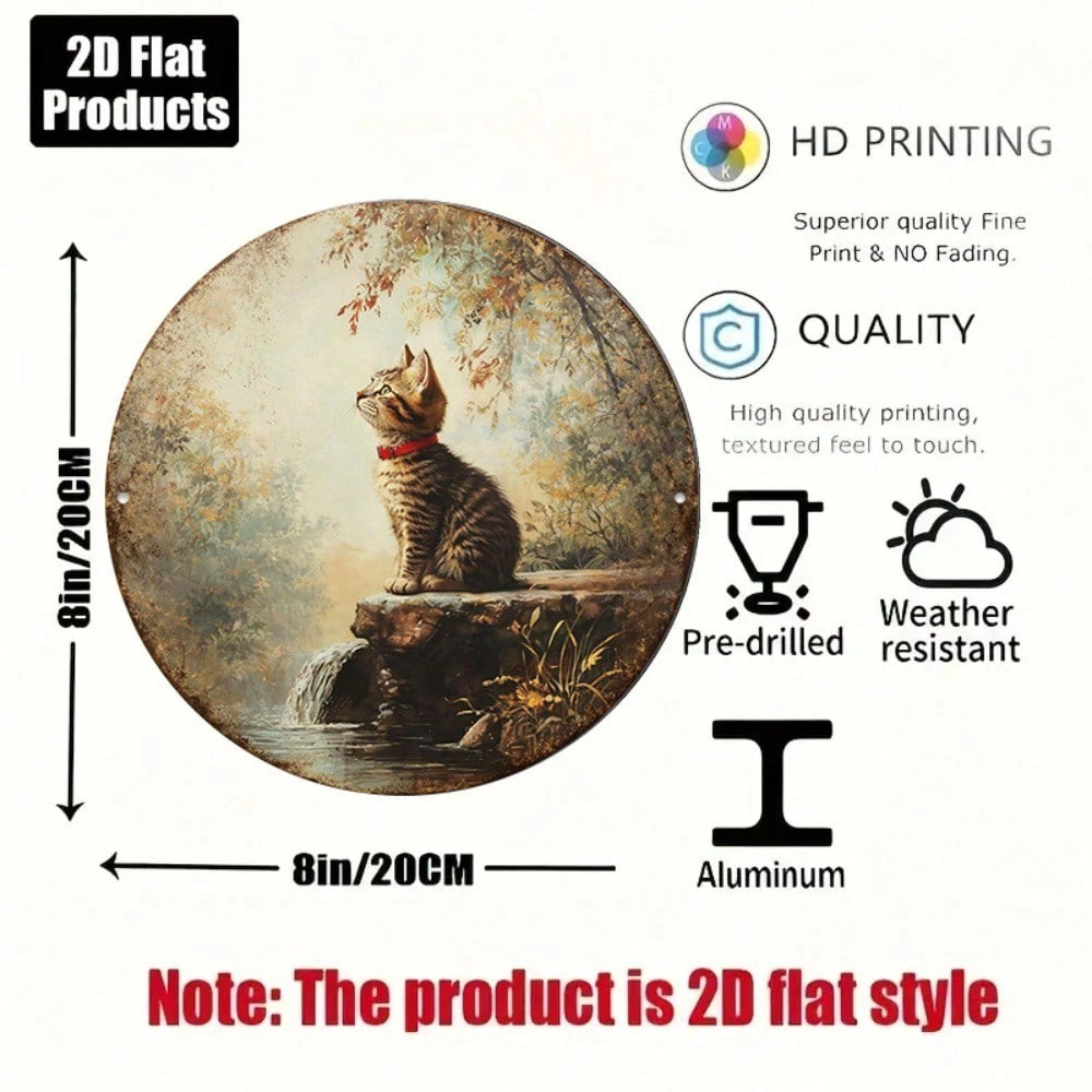 CIFbuy Vintage Tabby Cat Wall Art, "" Tabby Cat Wall Art, Wall Art, Round Kitten Plaque with Waterfall Stream(TikTok, Temu Self-pickup Logireics) view 5