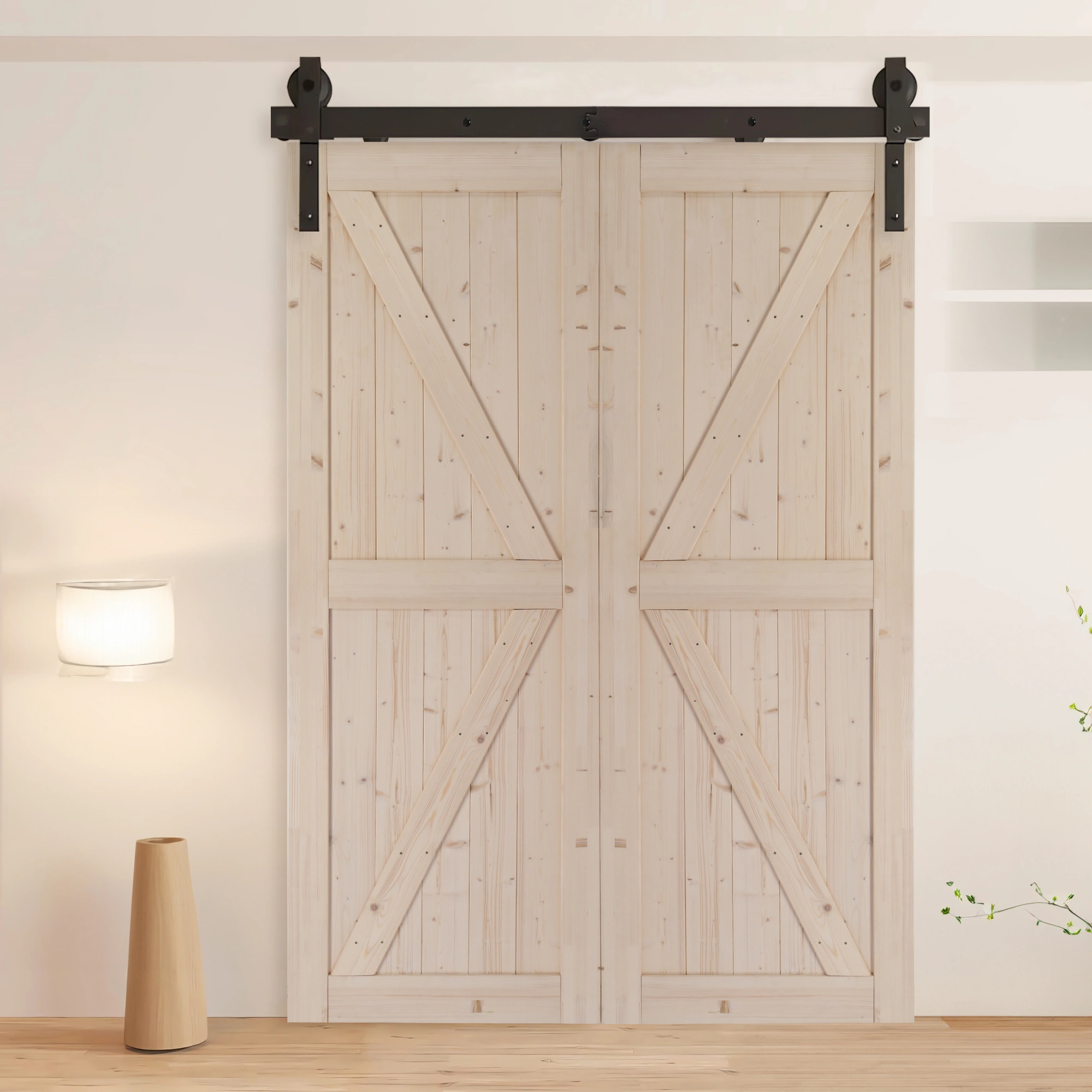60" Bi-Folding Sliding Barn Door Hardware Kit for 2 Doors,Smoothly&Quietly,Black Track J Shape Roller-[Doors not Included] view 2