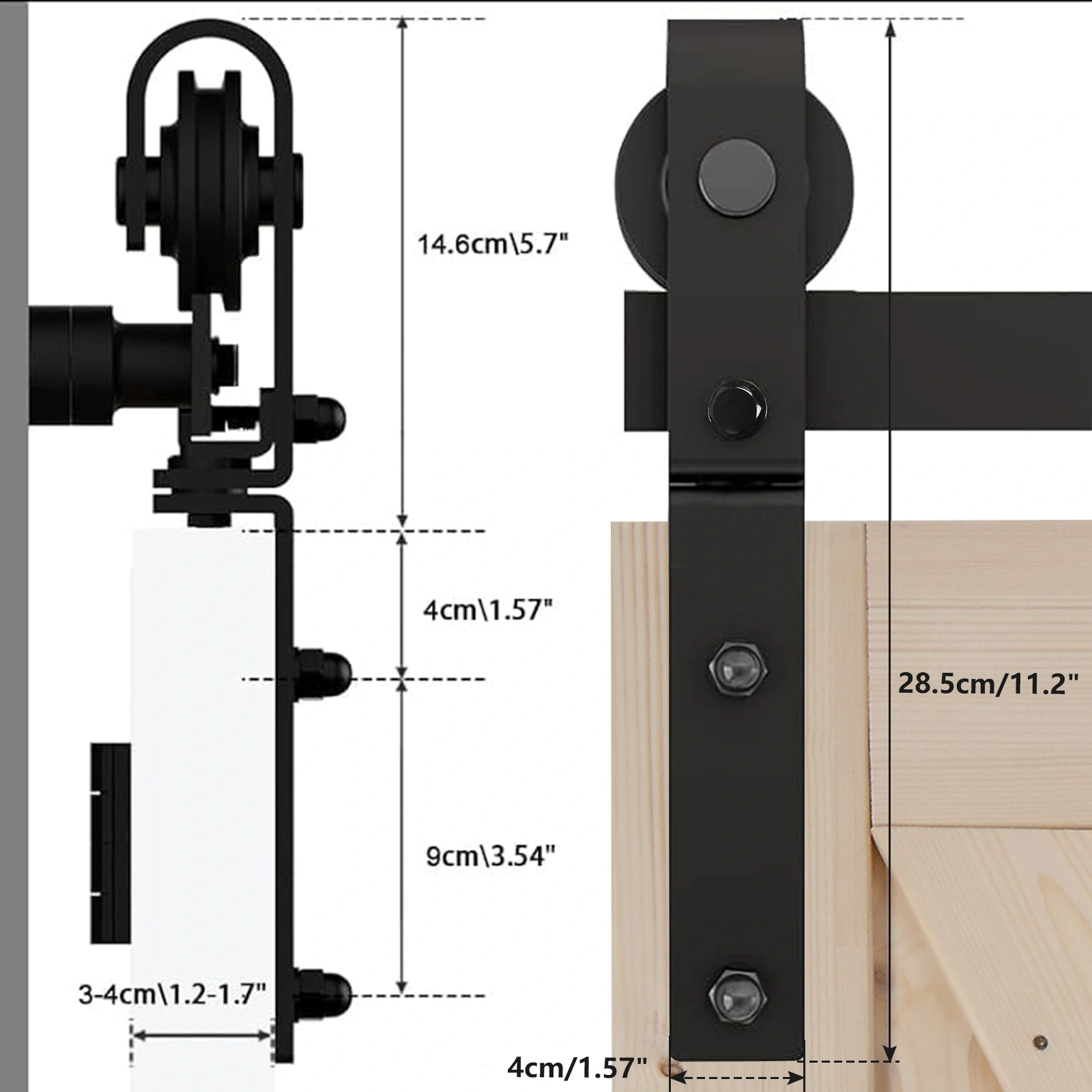 60" Bi-Folding Sliding Barn Door Hardware Kit for 2 Doors,Smoothly&Quietly,Black Track J Shape Roller-[Doors not Included] view 4