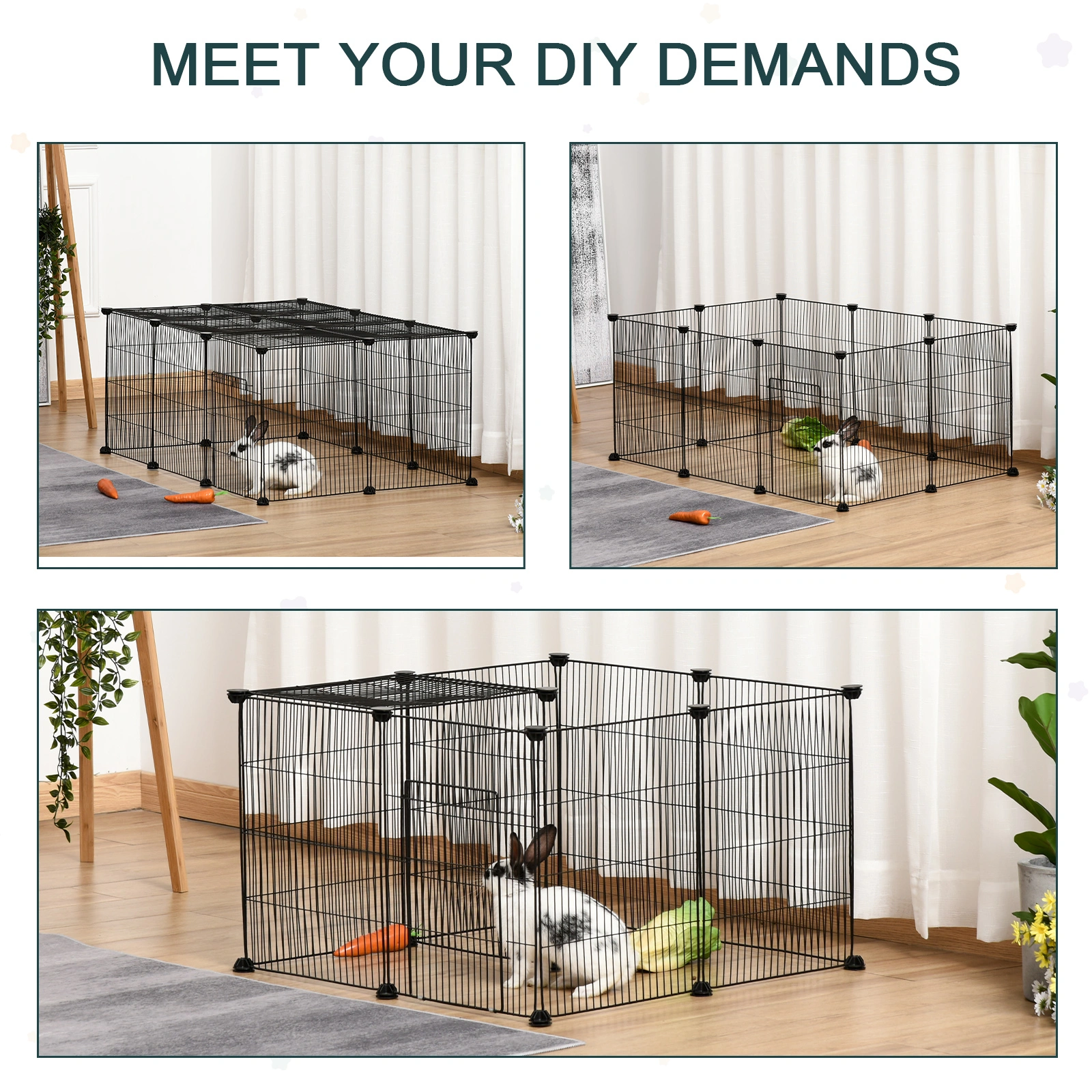 DIY Pet Playpen Folding Metal Dog Pen for Rabbit Chinchilla Hedgehog Guinea Pig Small Animal Exercise Enclosure Portable