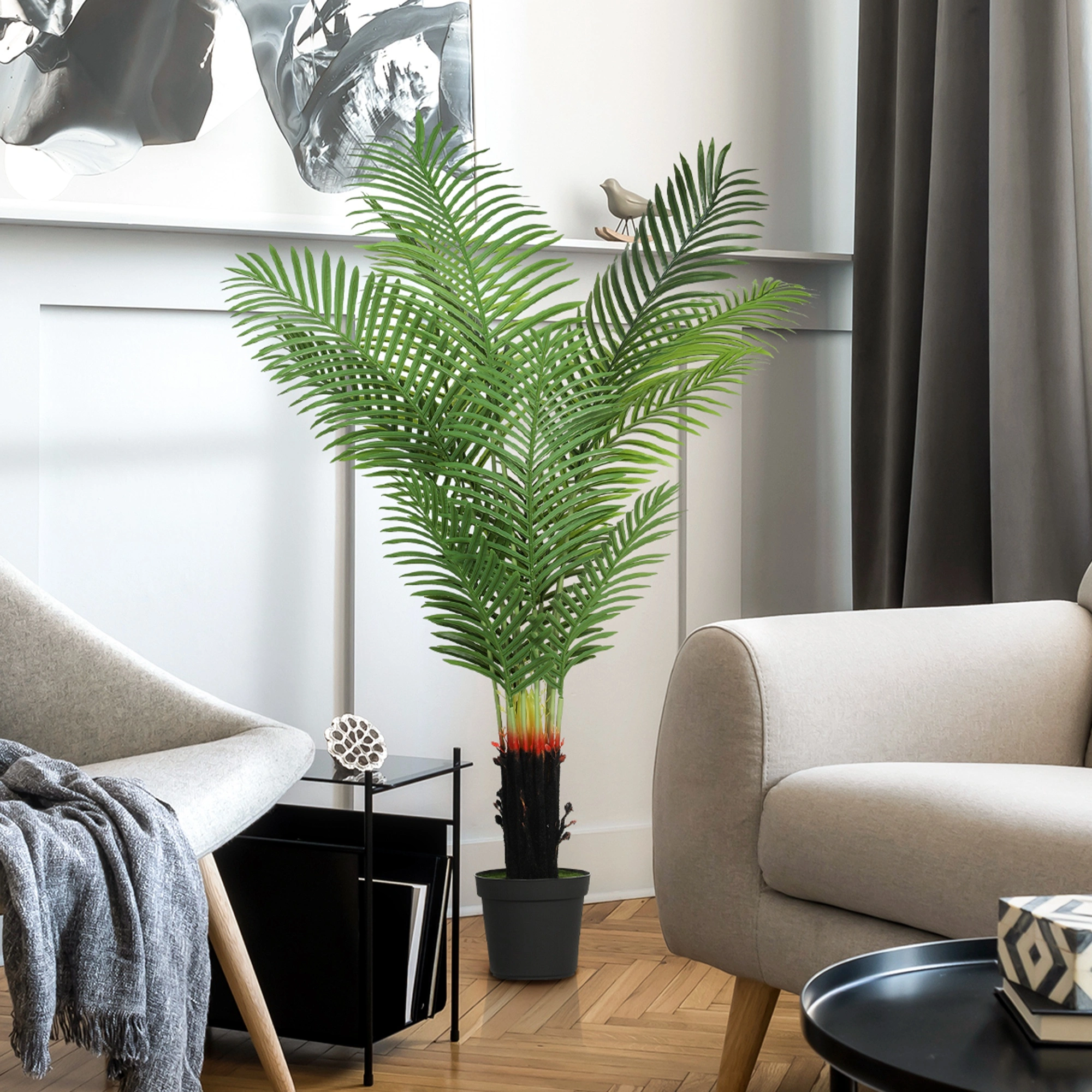 Artificial Areca Palm Tree 6ft - Faux Indoor Outdoor Planter Plant with Decorative Pot for Home Garden view 5